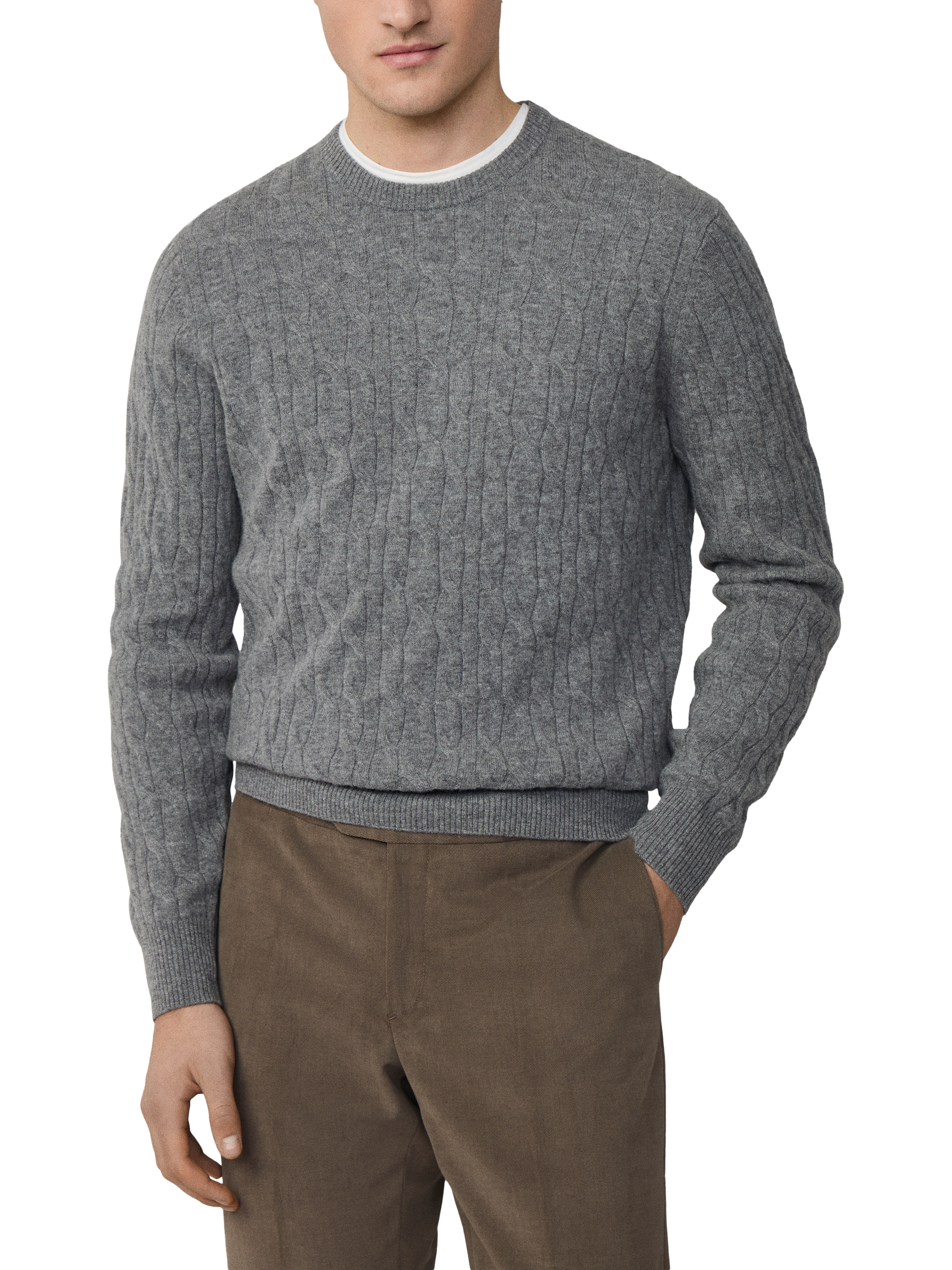 Product image 1 of 7, which shows Hackett London Classic Cable Crew Neck Wool Jumper, Metal Grey, XS