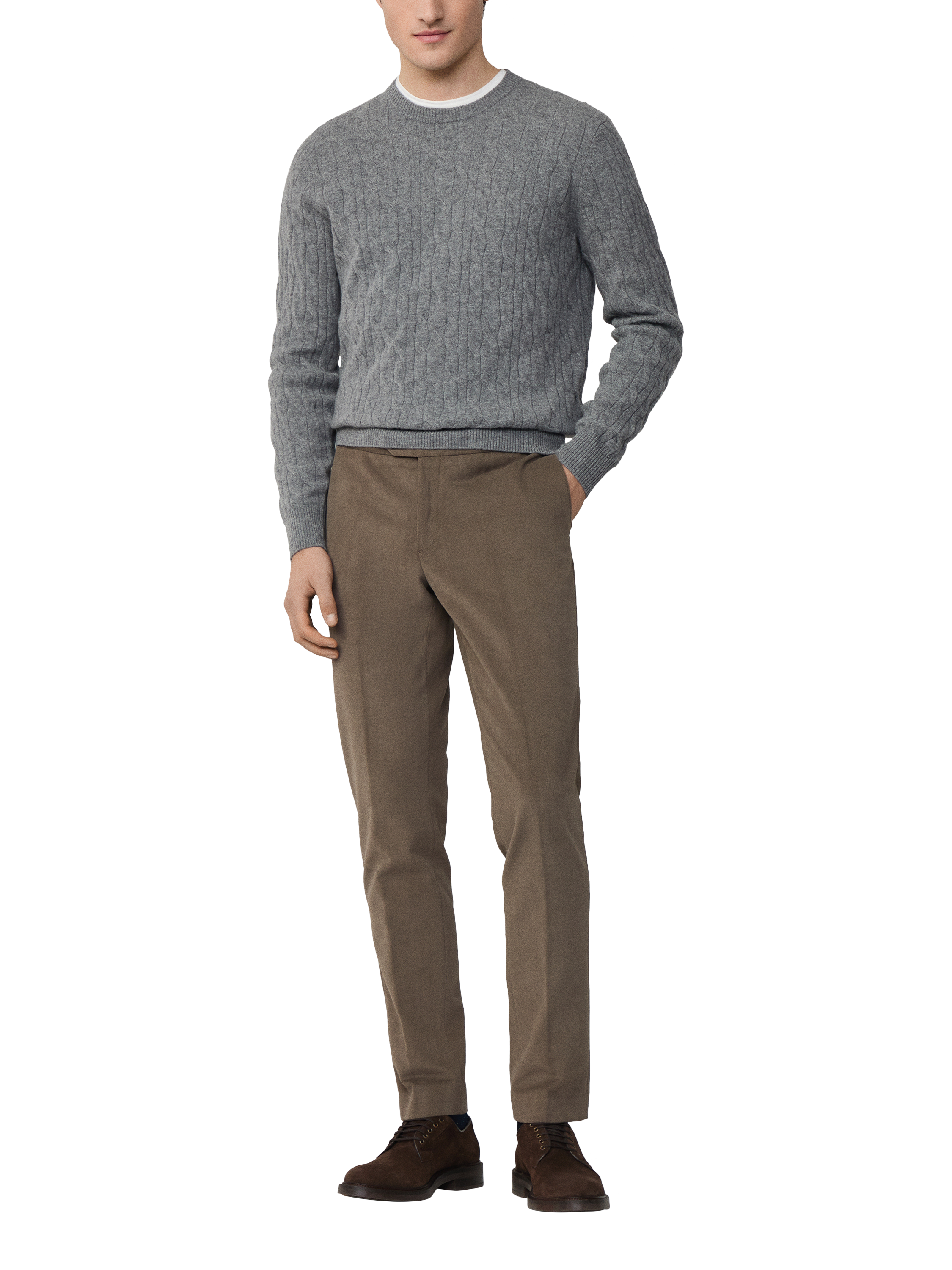 Product image 2 of 7, which shows Hackett London Classic Cable Crew Neck Wool Jumper, Metal Grey, XS