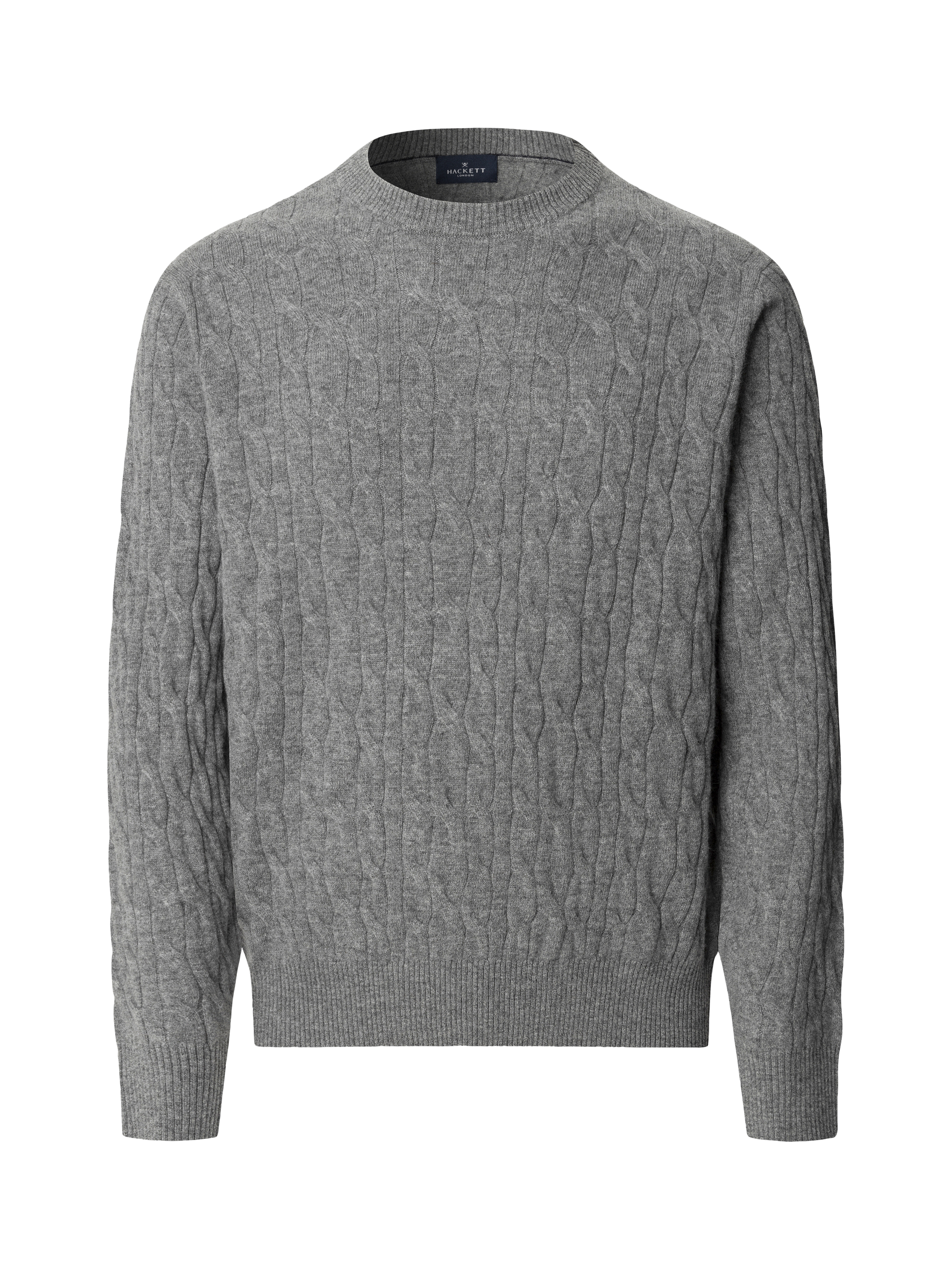 Product image 4 of 7, which shows Hackett London Classic Cable Crew Neck Wool Jumper, Metal Grey, XS