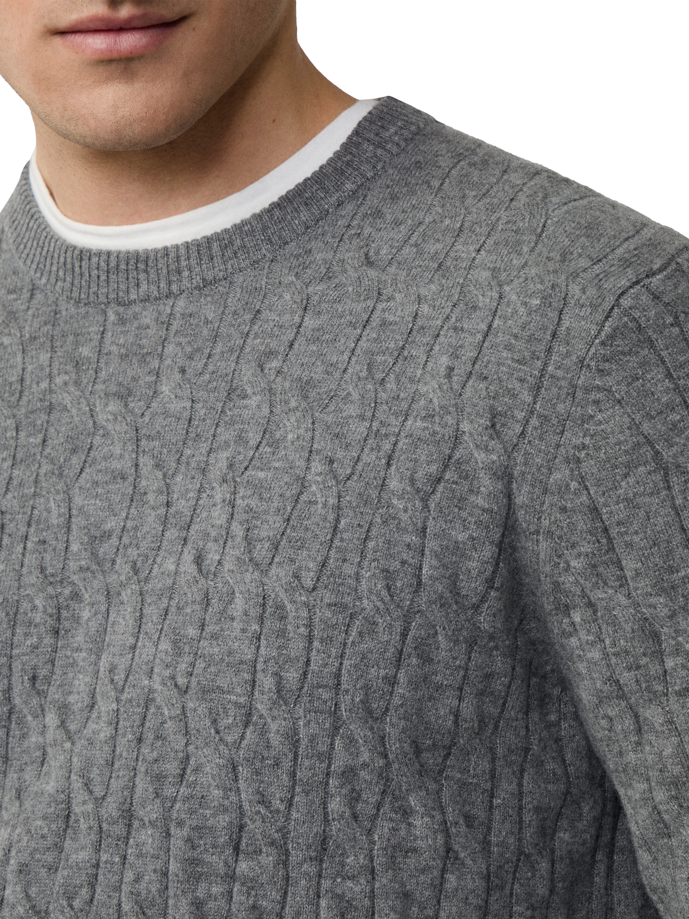 Product image 5 of 7, which shows Hackett London Classic Cable Crew Neck Wool Jumper, Metal Grey, XS