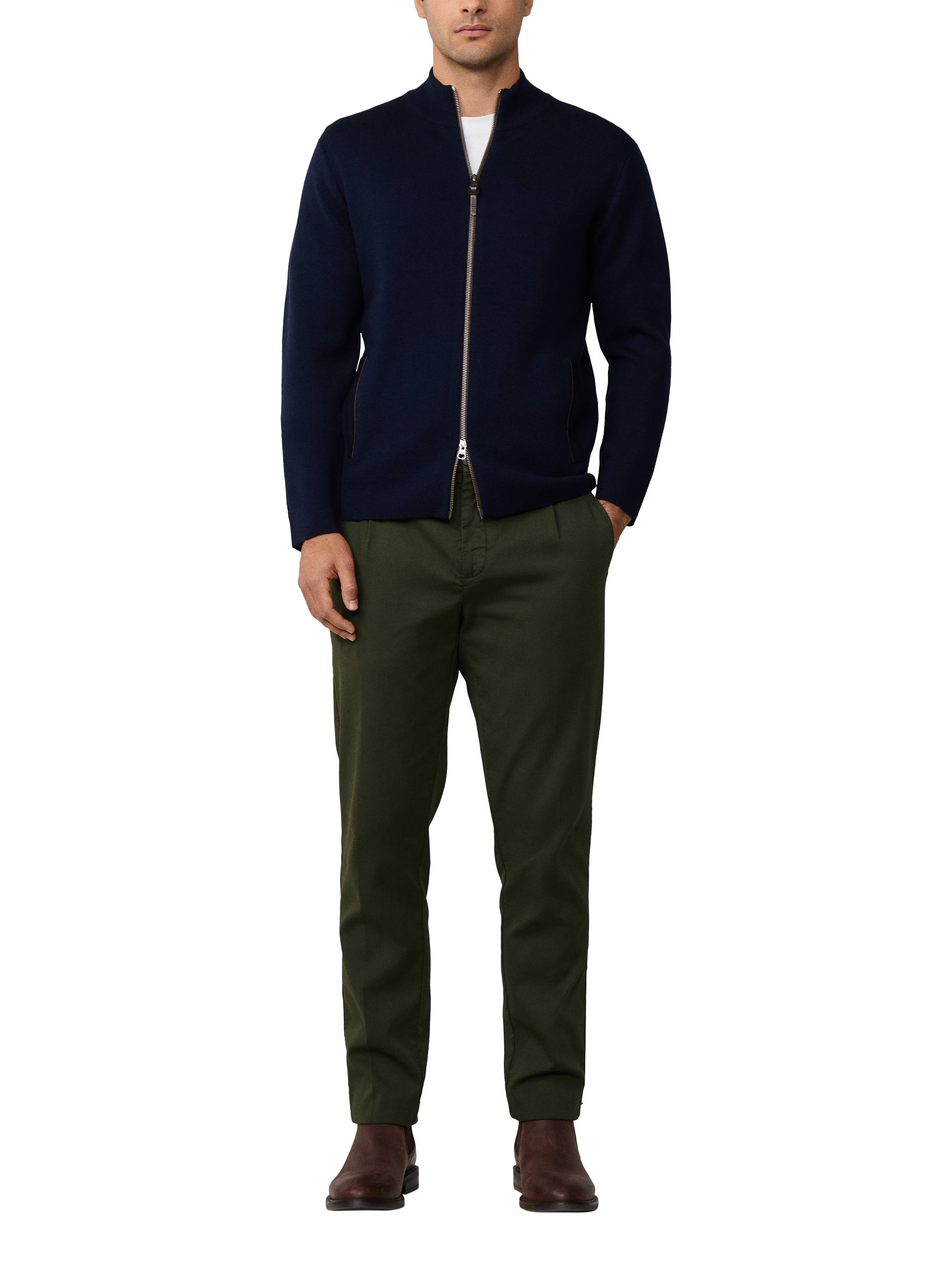 Product image 2 of 6, which shows Hackett London Wool High Neck Zip Jersey Cardigan, Midnight Blue, XXL