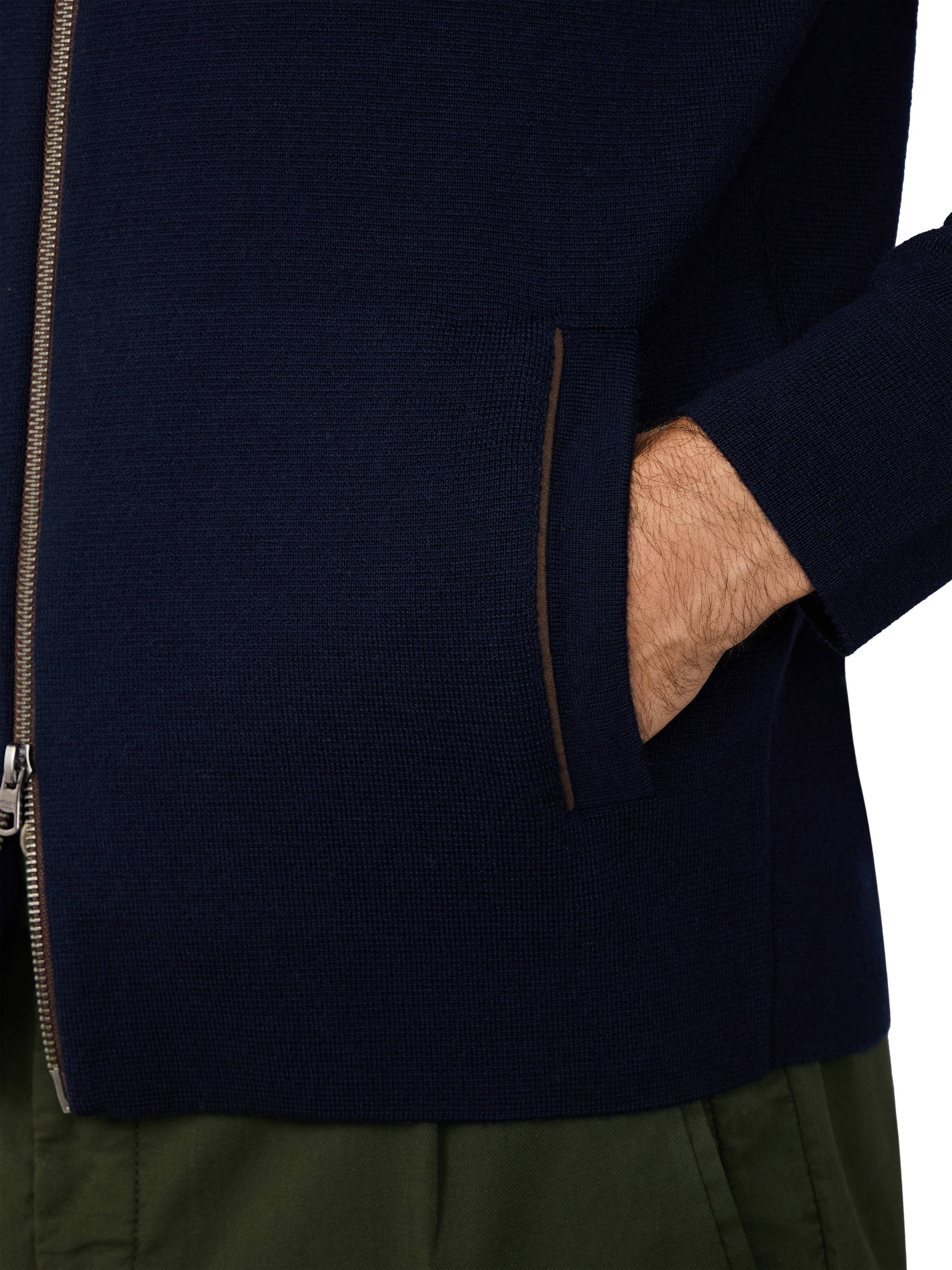 Product image 5 of 6, which shows Hackett London Wool High Neck Zip Jersey Cardigan, Midnight Blue, XXL