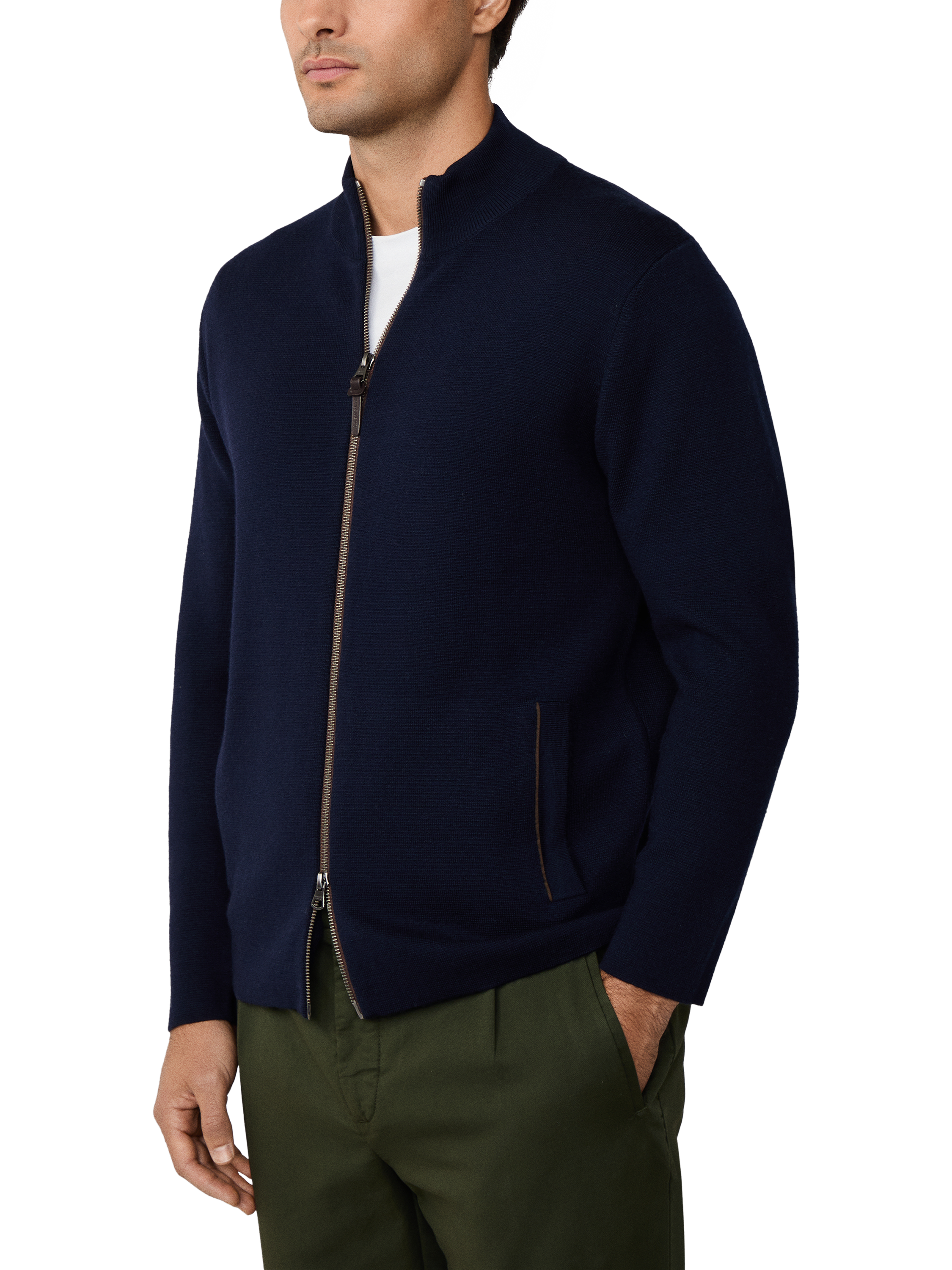 Product image 6 of 6, which shows Hackett London Wool High Neck Zip Jersey Cardigan, Midnight Blue, XXL