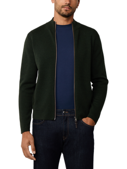 Hackett London Wool Zip Neck Jersey Cardigan, Hunter Green