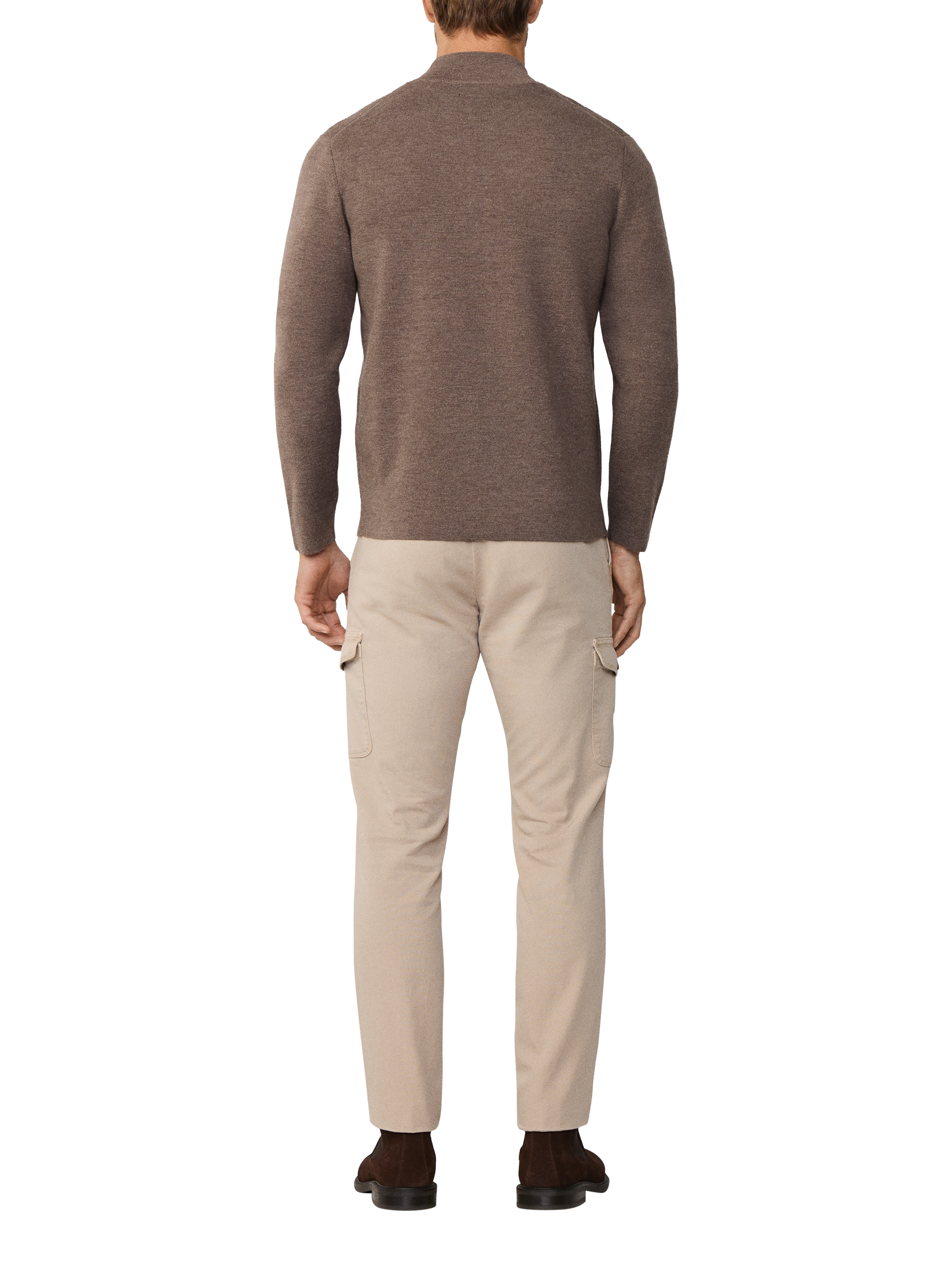 Product image 3 of 5, which shows Hackett London Wool High Neck Zip Jersey Cardigan, Walnut Brown, XXL