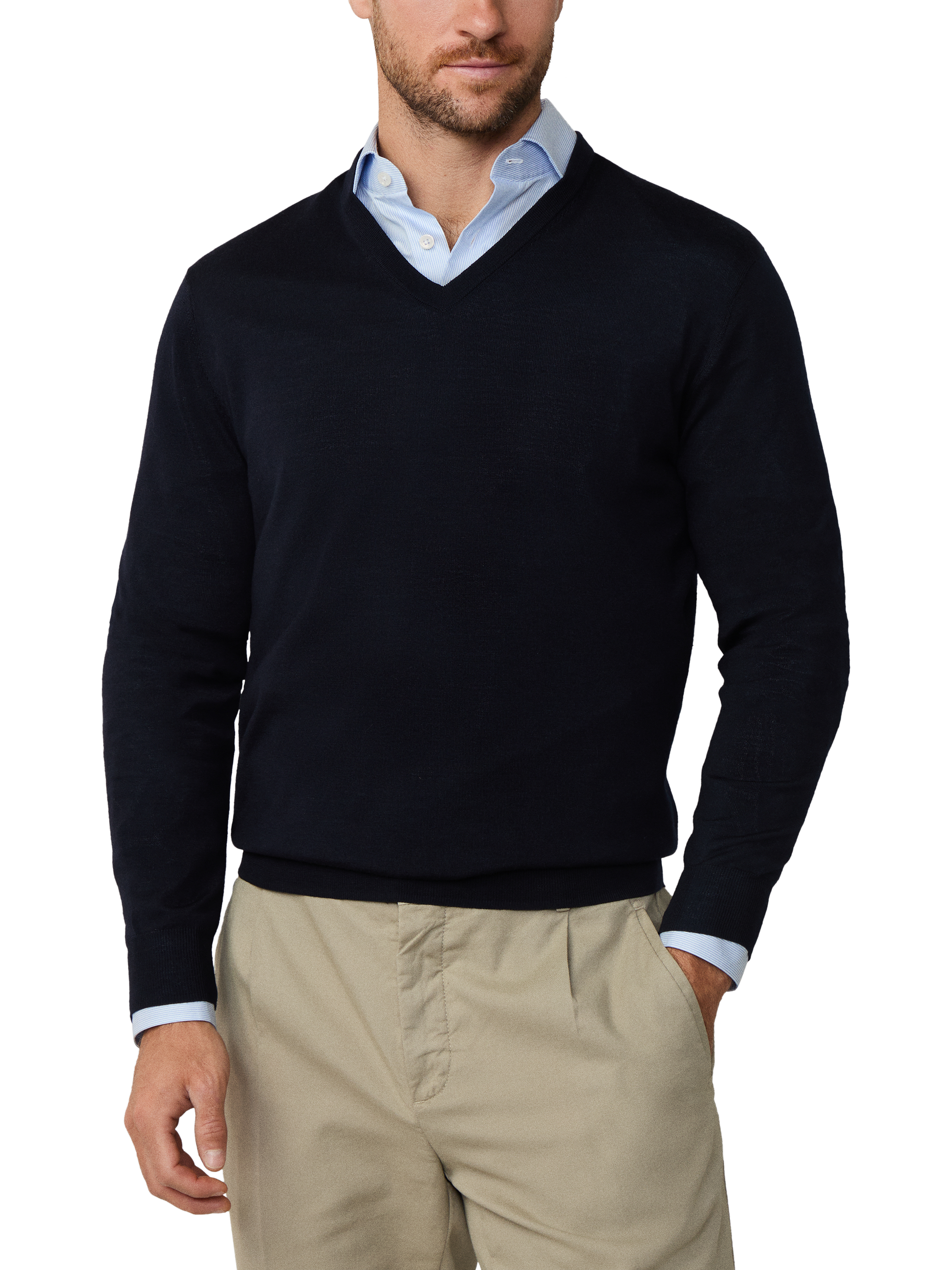 Product image 1 of 5, which shows Hackett London Wool V Neck Jumper, Midnight Blue, XXL