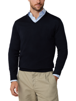 Hackett London Wool V Neck Jumper, Midnight Blue