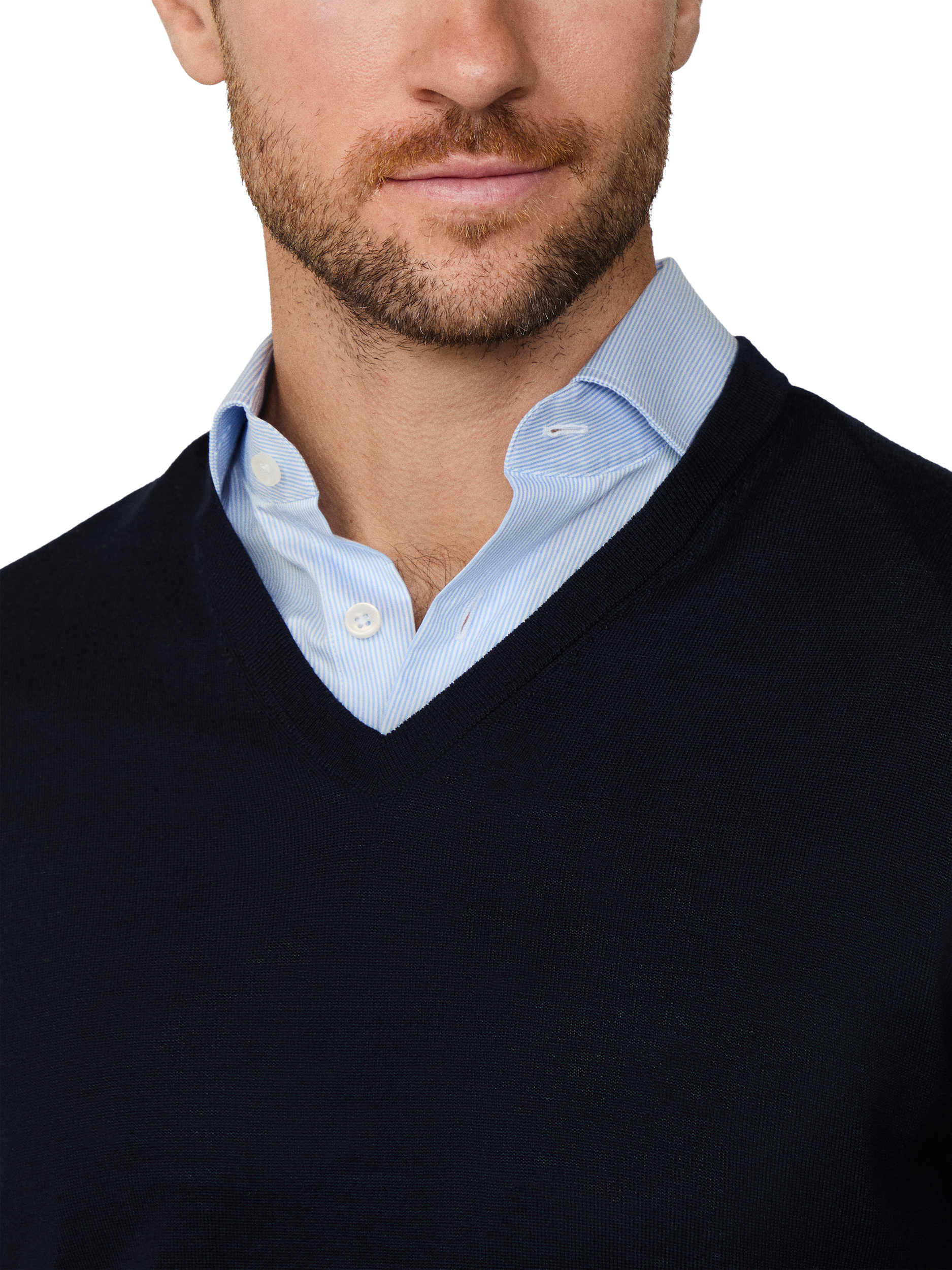 Product image 4 of 5, which shows Hackett London Wool V Neck Jumper, Midnight Blue, XXL