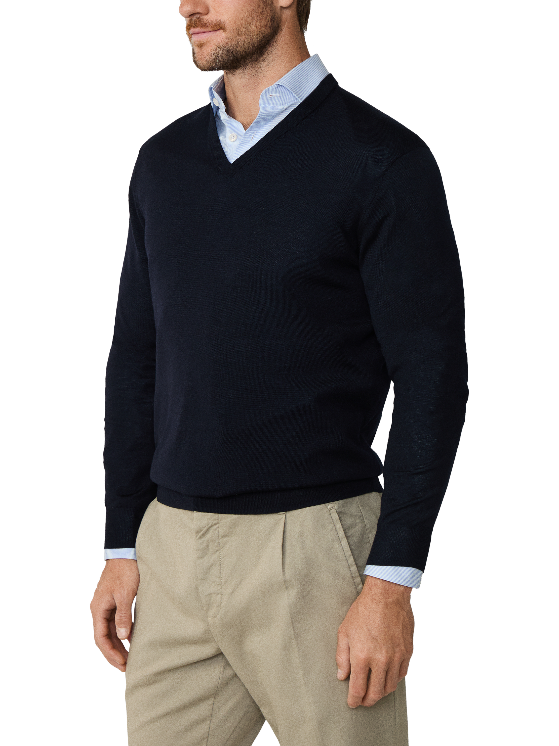 Product image 5 of 5, which shows Hackett London Wool V Neck Jumper, Midnight Blue, XXL