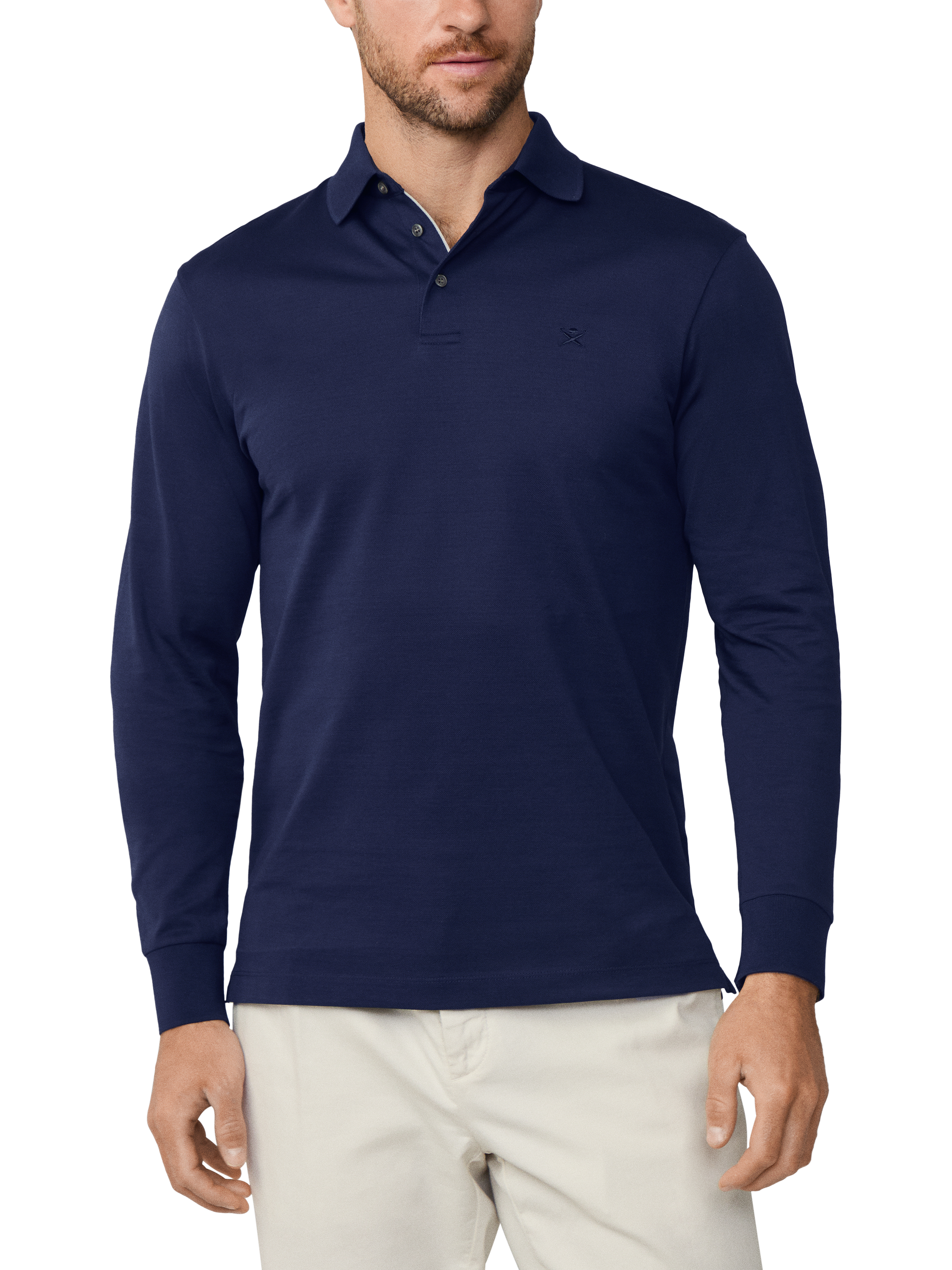 Product image 1 of 5, which shows Hackett London Cotton Long Sleeve Polo Shirt, Ink Blue, XXL