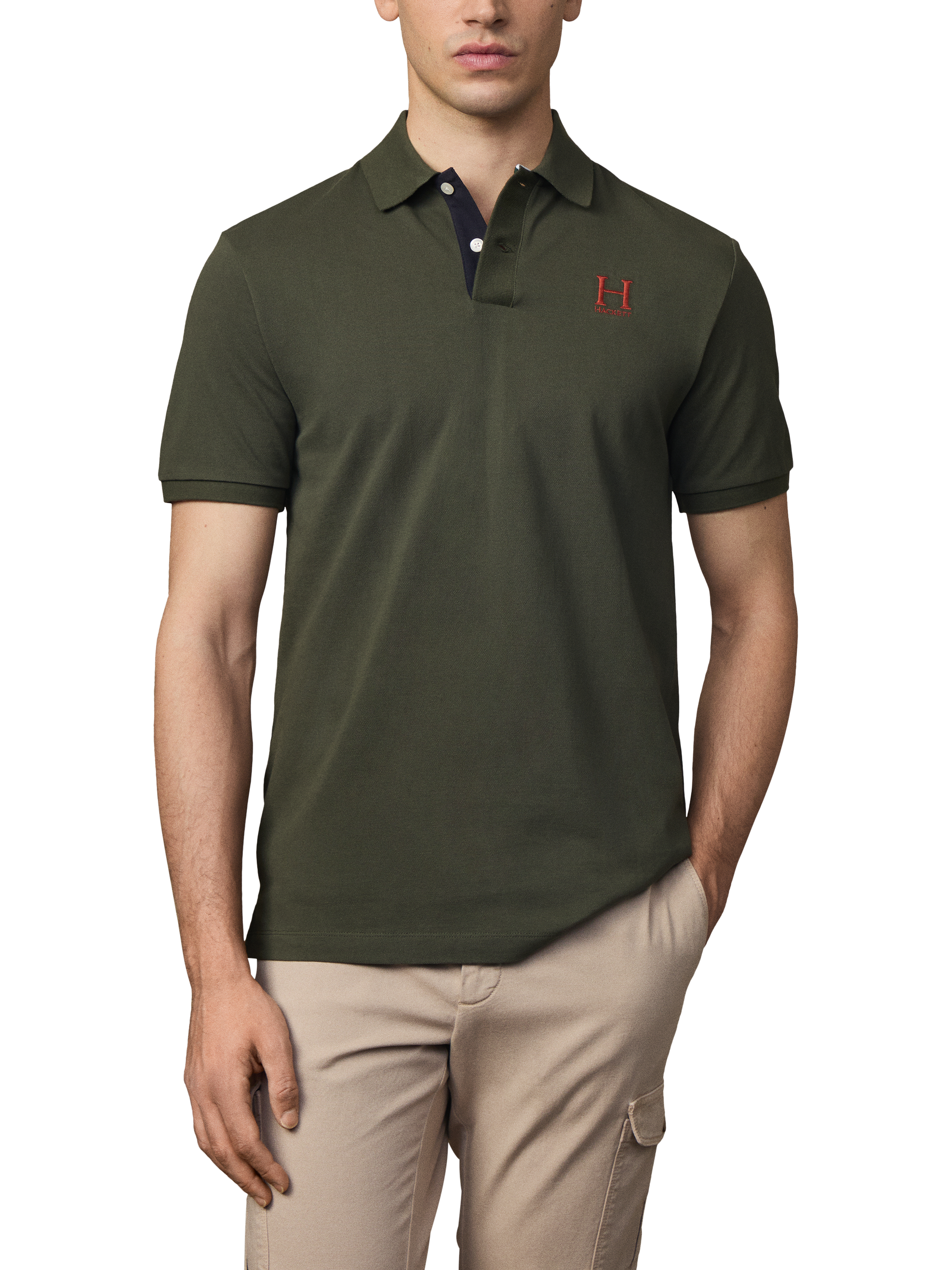 Product image 1 of 5, which shows Hackett London Cotton Short Sleeve Polo Shirt, Hunter Green, XXL
