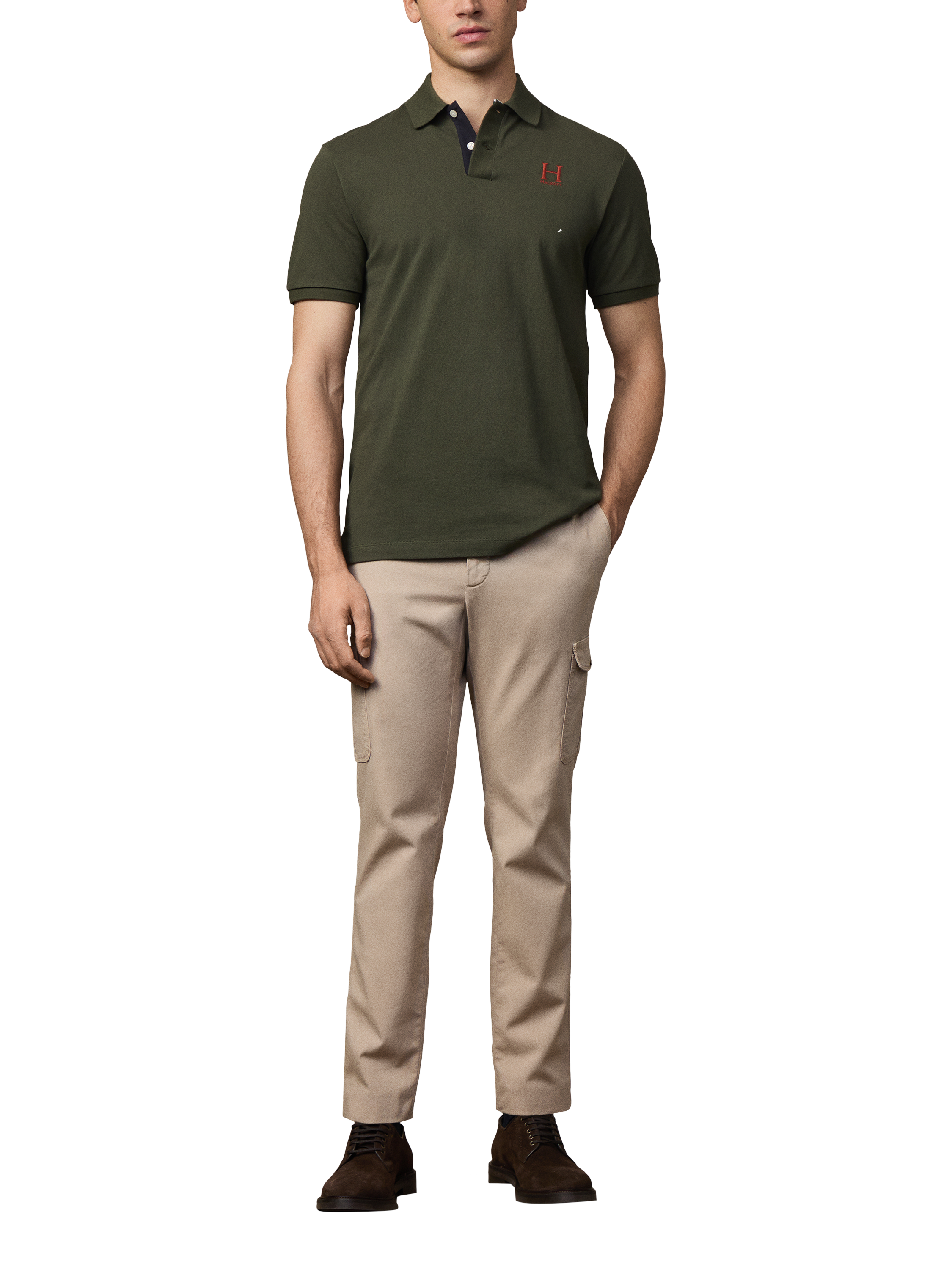 Product image 2 of 5, which shows Hackett London Cotton Short Sleeve Polo Shirt, Hunter Green, XXL