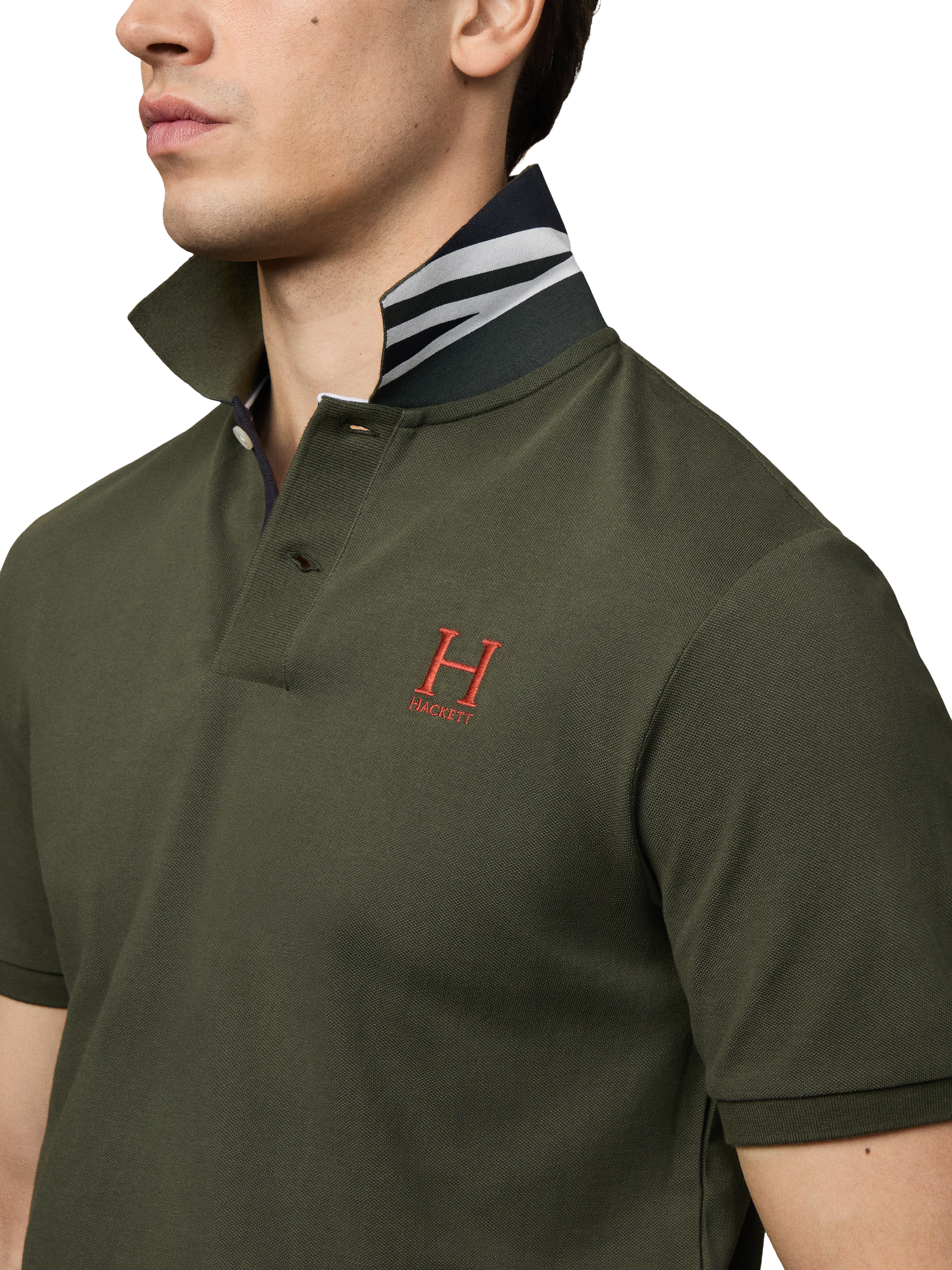 Product image 4 of 5, which shows Hackett London Cotton Short Sleeve Polo Shirt, Hunter Green, XXL