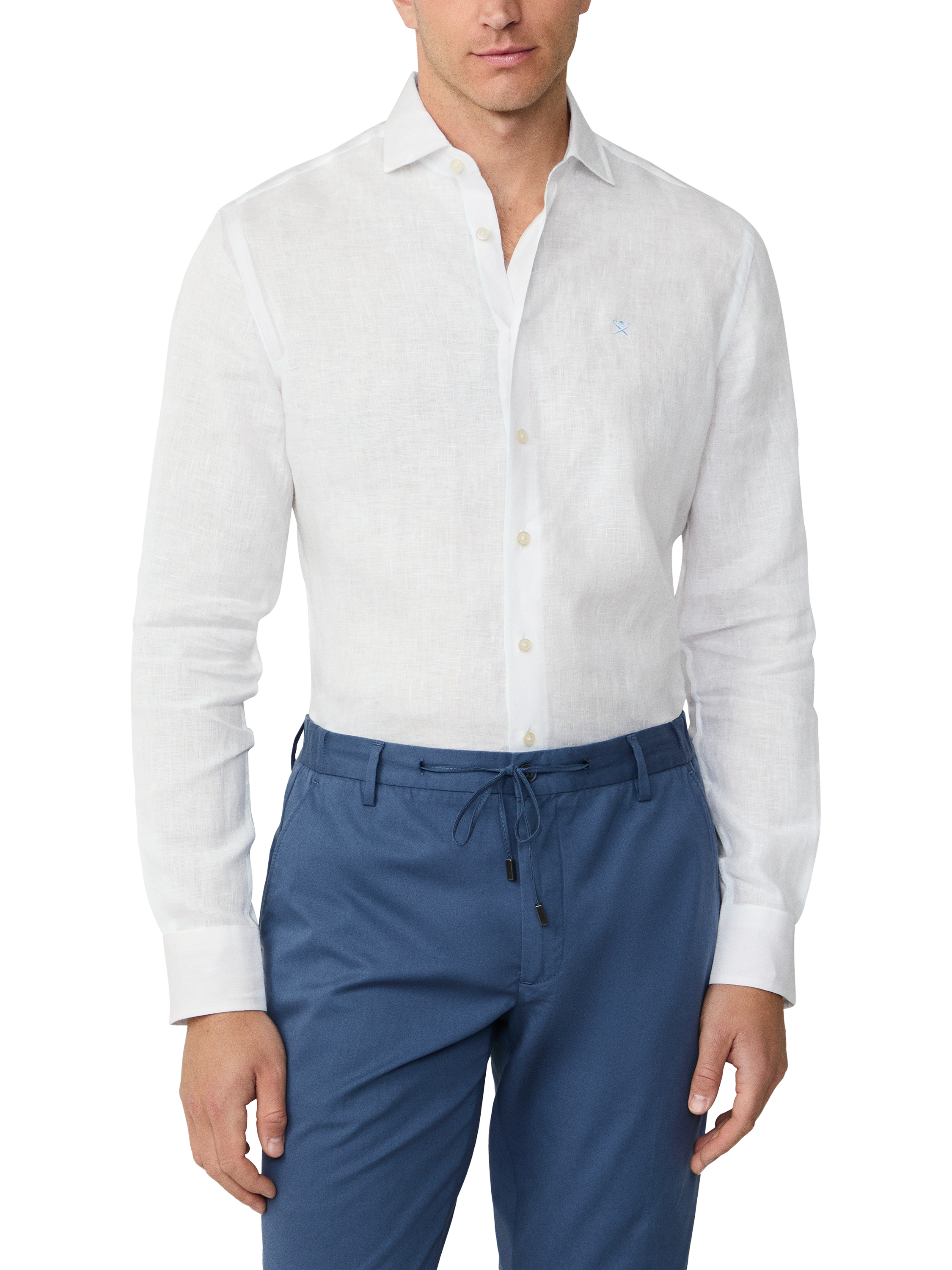 Product image 1 of 5, which shows Hackett London Linen Long Sleeve Collar Shirt, Optic White, XXL