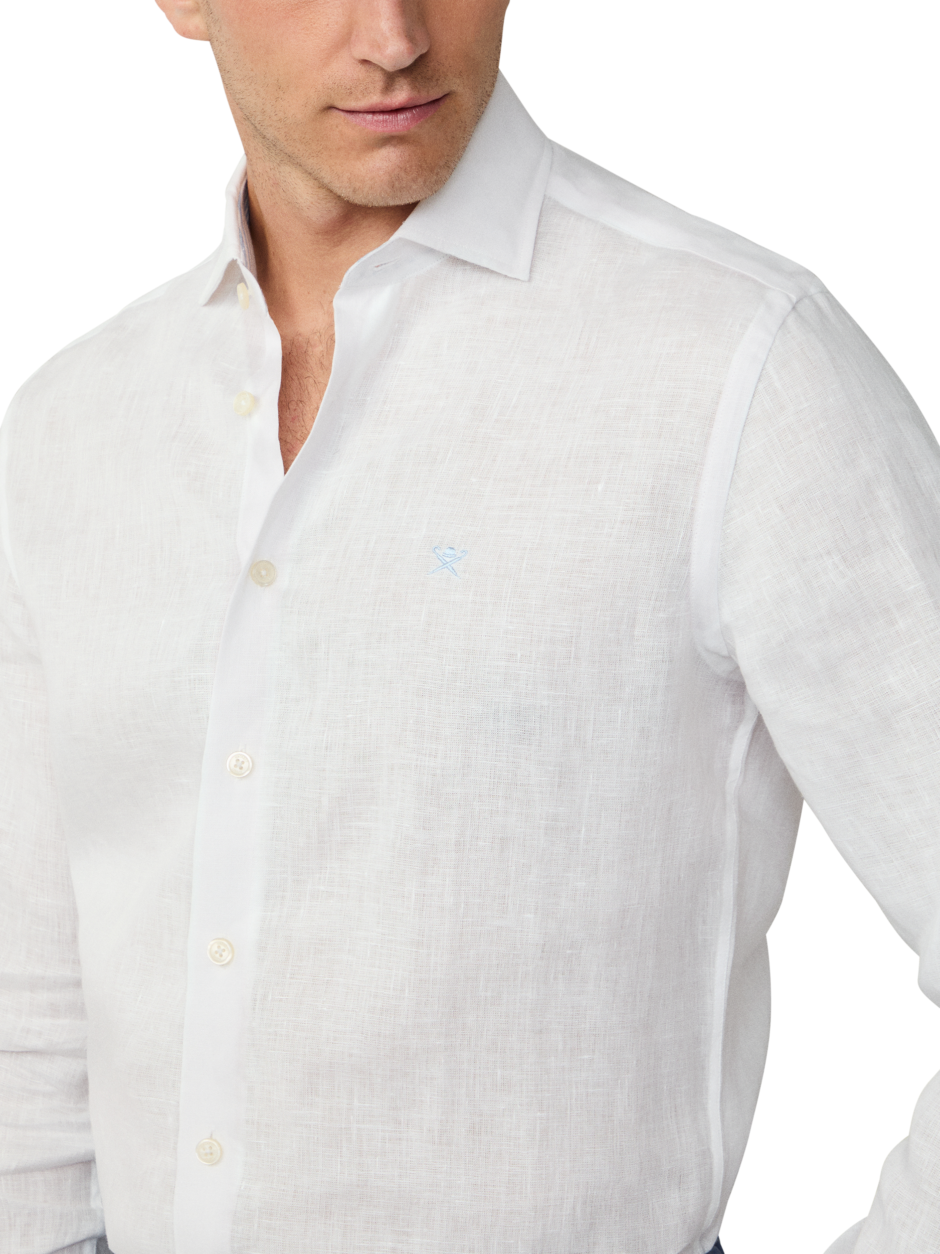 Product image 4 of 5, which shows Hackett London Linen Long Sleeve Collar Shirt, Optic White, XXL