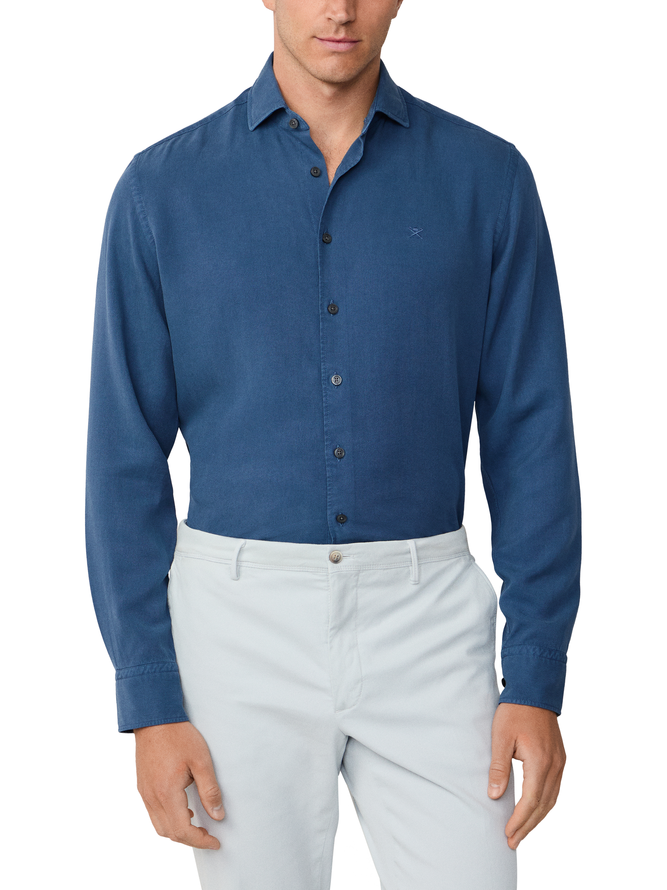 Product image 1 of 5, which shows Hackett London Embroidered Logo Shirt, Dark Denim Blue, XXL