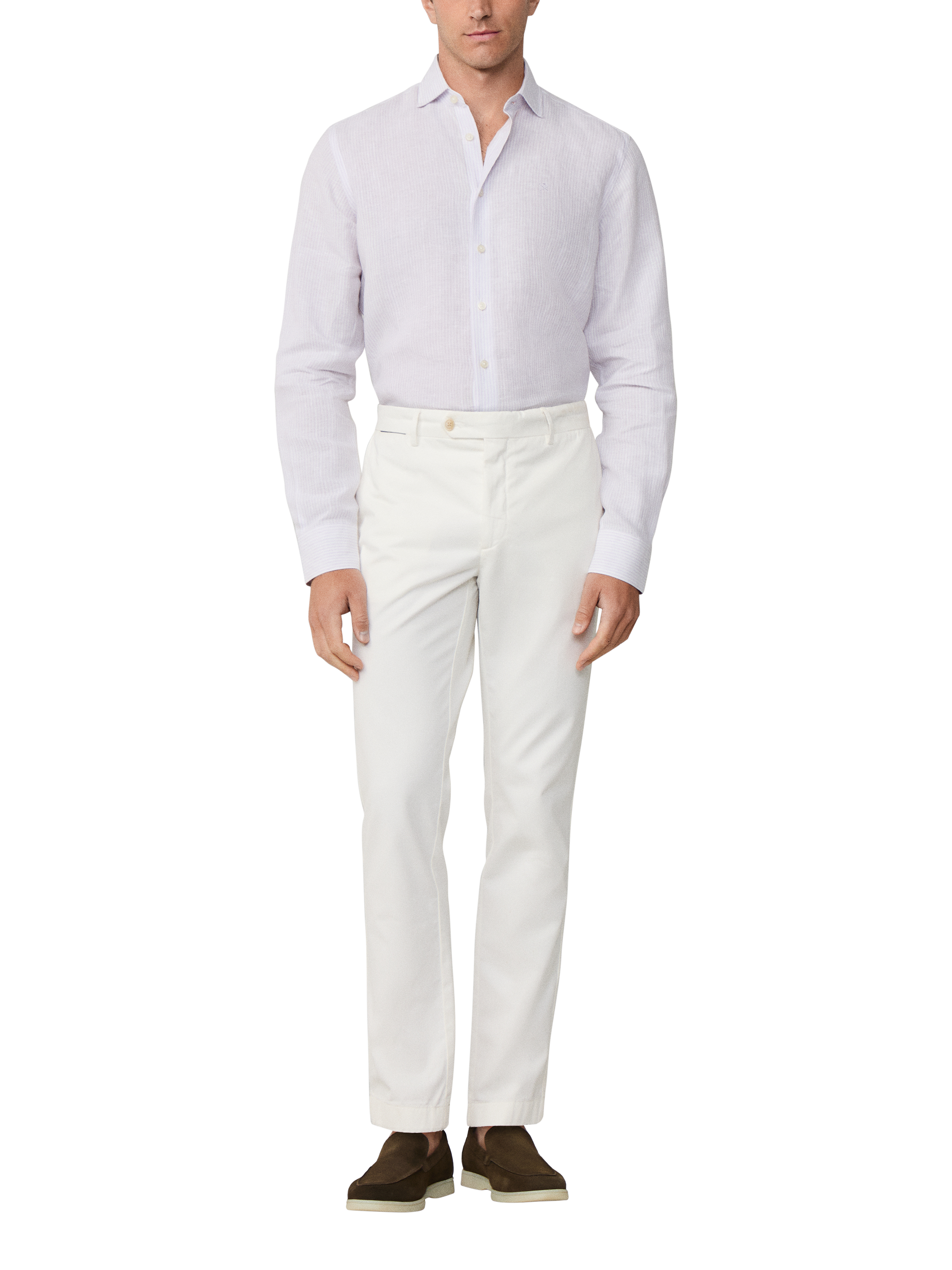 Product image 2 of 5, which shows Hackett London Linen Stripe Long Sleeve Collar Shirt, Lilac, XXL