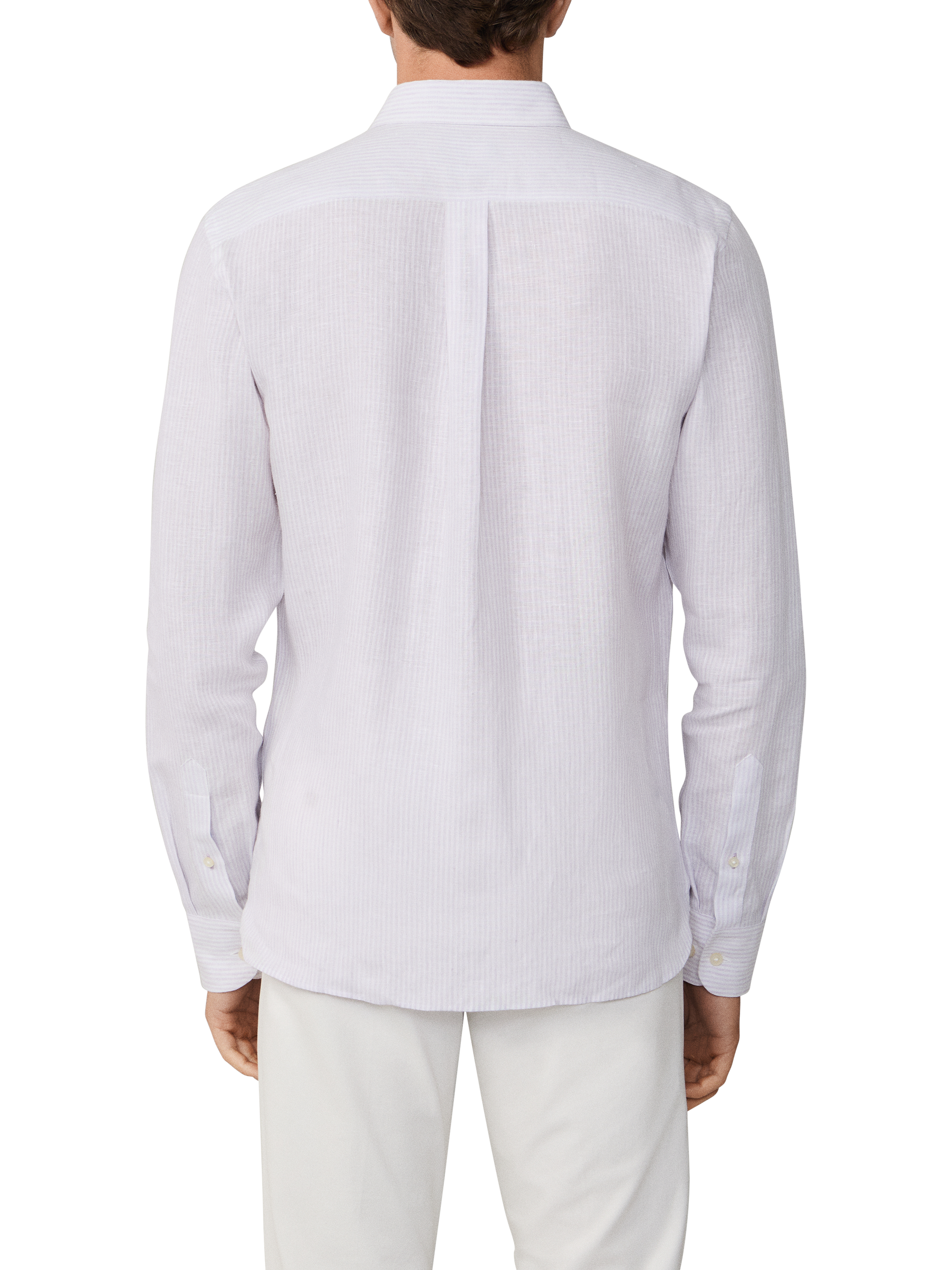 Product image 3 of 5, which shows Hackett London Linen Stripe Long Sleeve Collar Shirt, Lilac, XXL