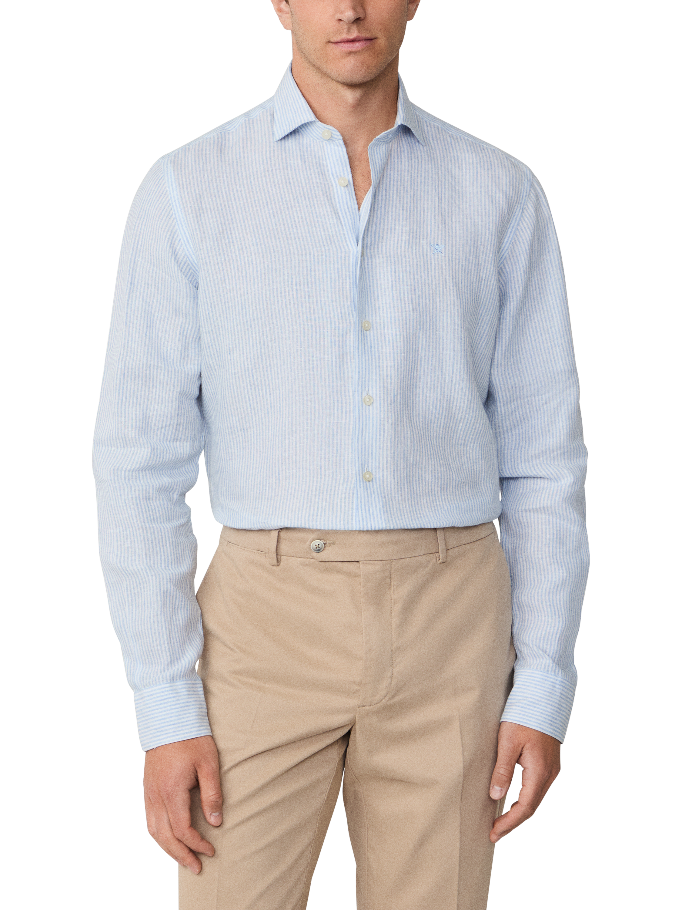 Product image 1 of 6, which shows Hackett London Stripe Linen Shirt, Sky Blue, XXL