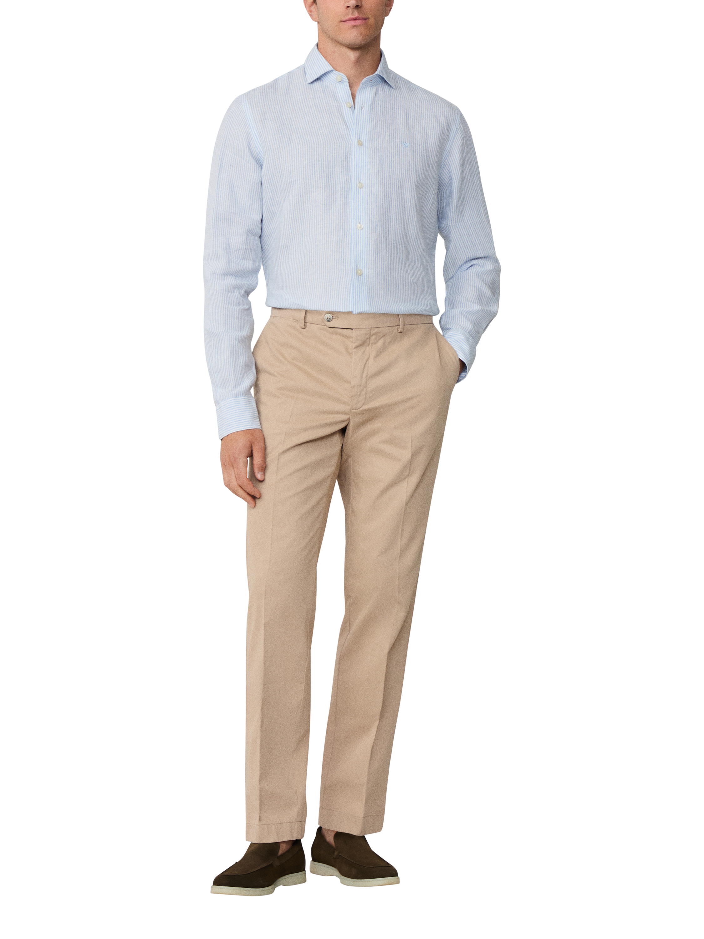 Product image 2 of 6, which shows Hackett London Stripe Linen Shirt, Sky Blue, XXL