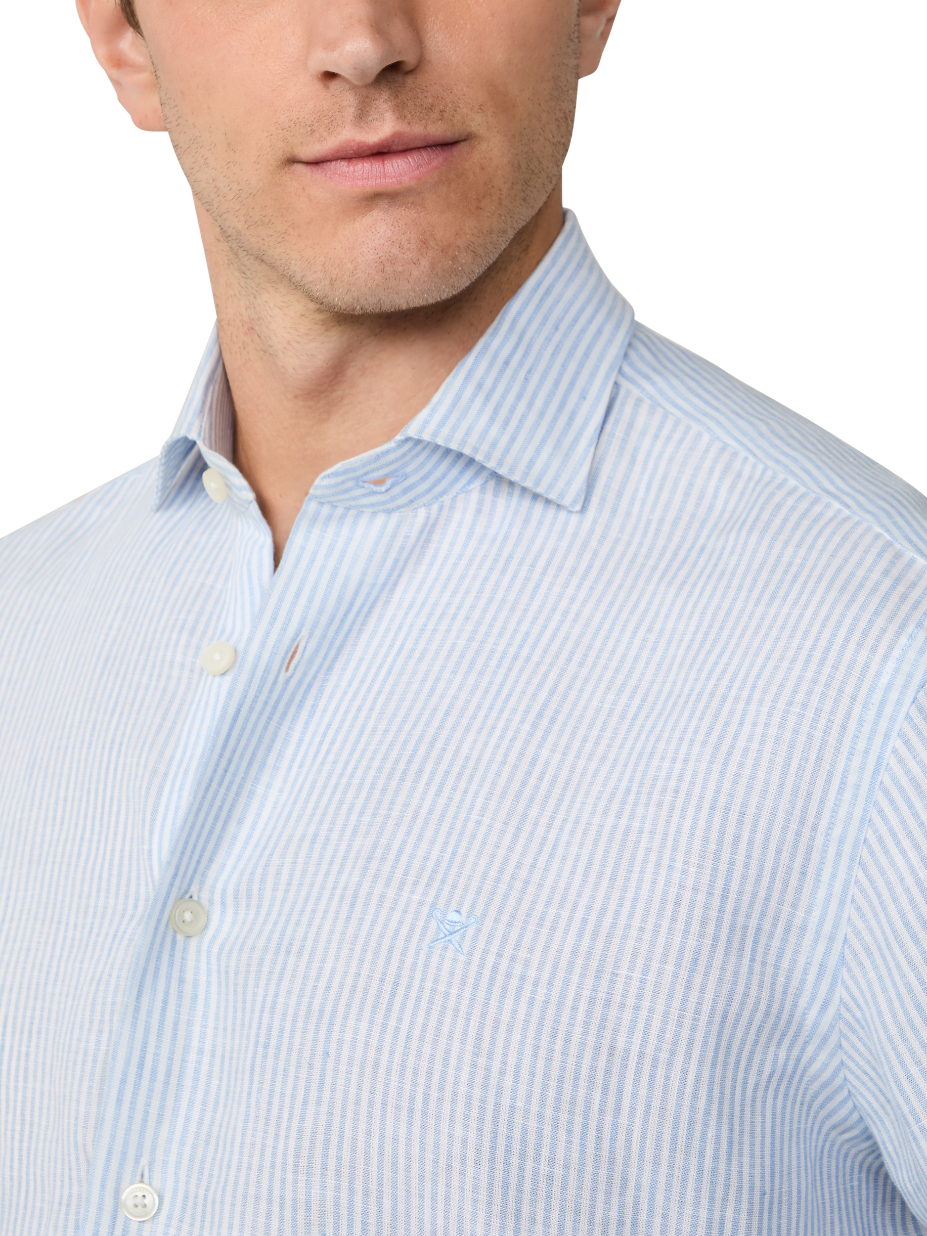 Product image 4 of 6, which shows Hackett London Stripe Linen Shirt, Sky Blue, XXL
