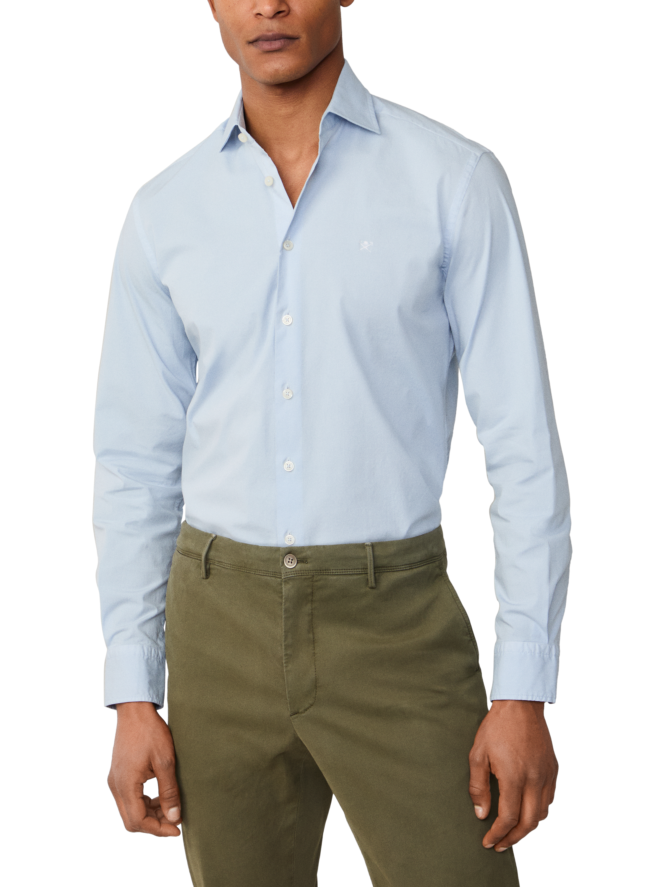 Product image 1 of 5, which shows Hackett London Embroidered Logo Cotton Blend Shirt, Sky Blue, XXL