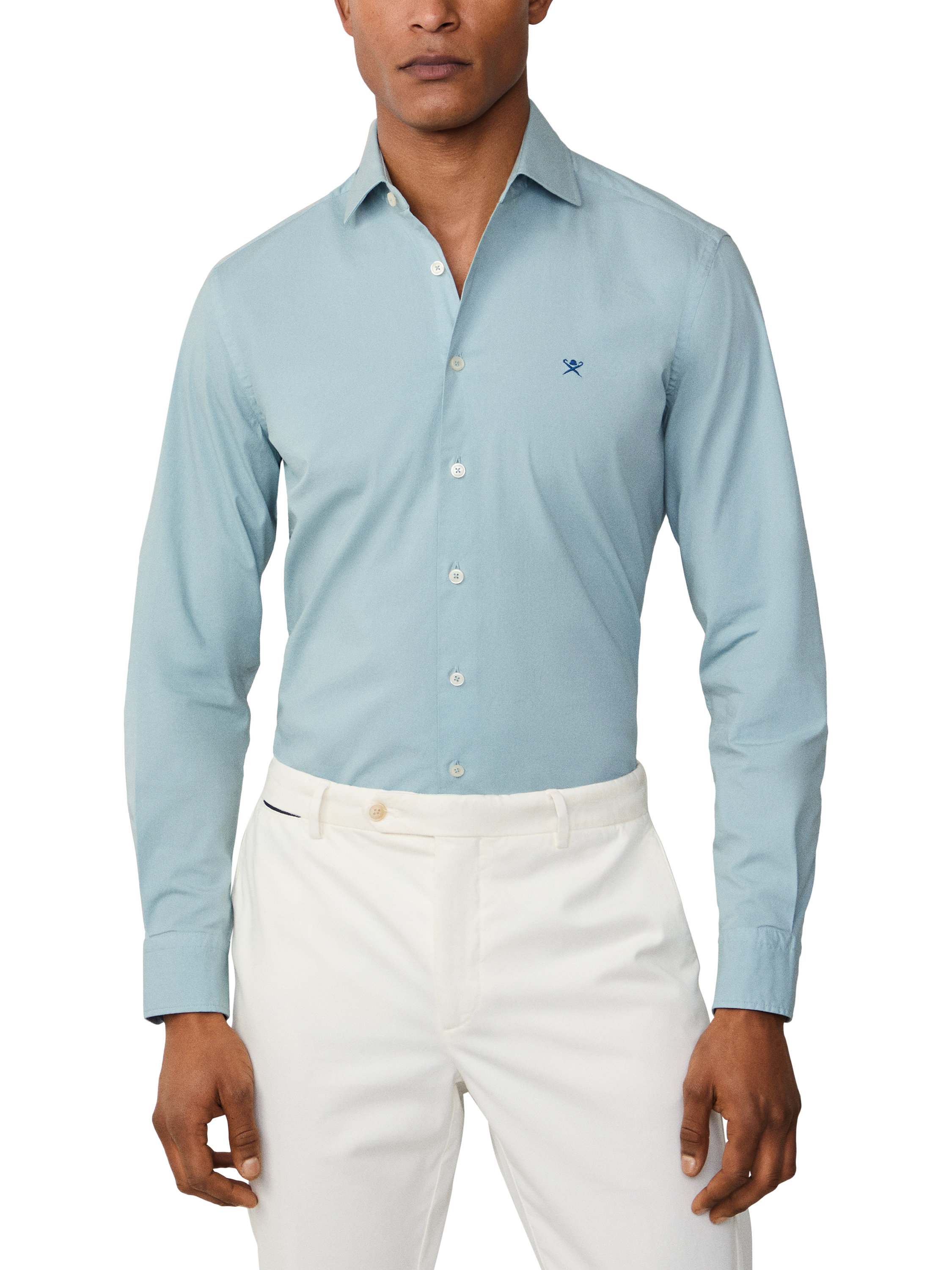 Product image 1 of 5, which shows Hackett London Embroidered Logo Cotton Blend Shirt, Lagoon Blue, XXL