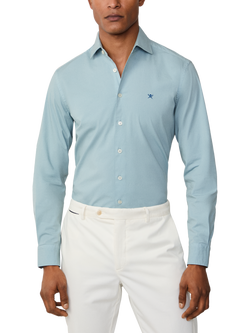 Hackett London Embroidered Logo Cotton Blend Shirt, Lagoon Blue