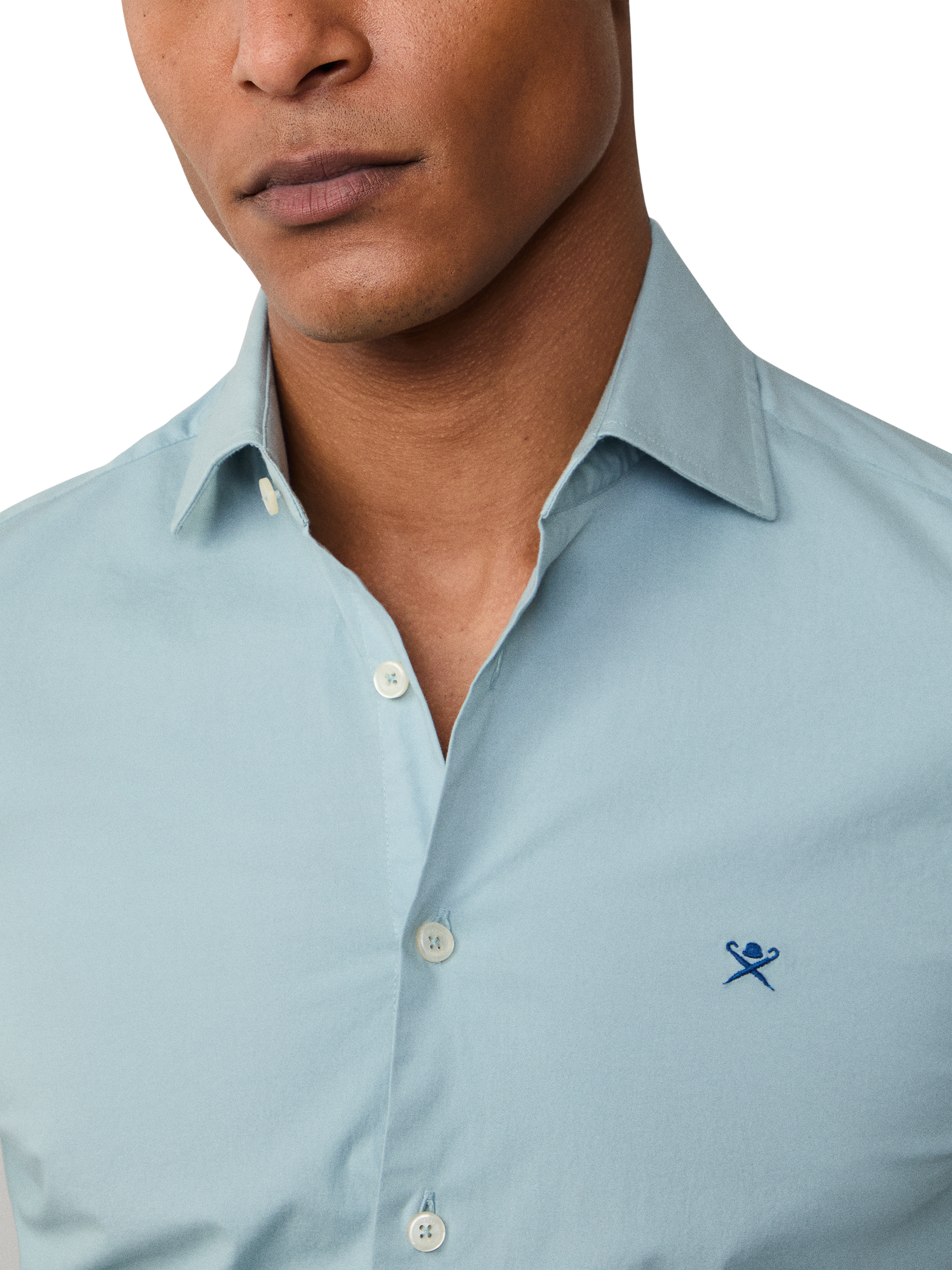 Product image 4 of 5, which shows Hackett London Embroidered Logo Cotton Blend Shirt, Lagoon Blue, XXL