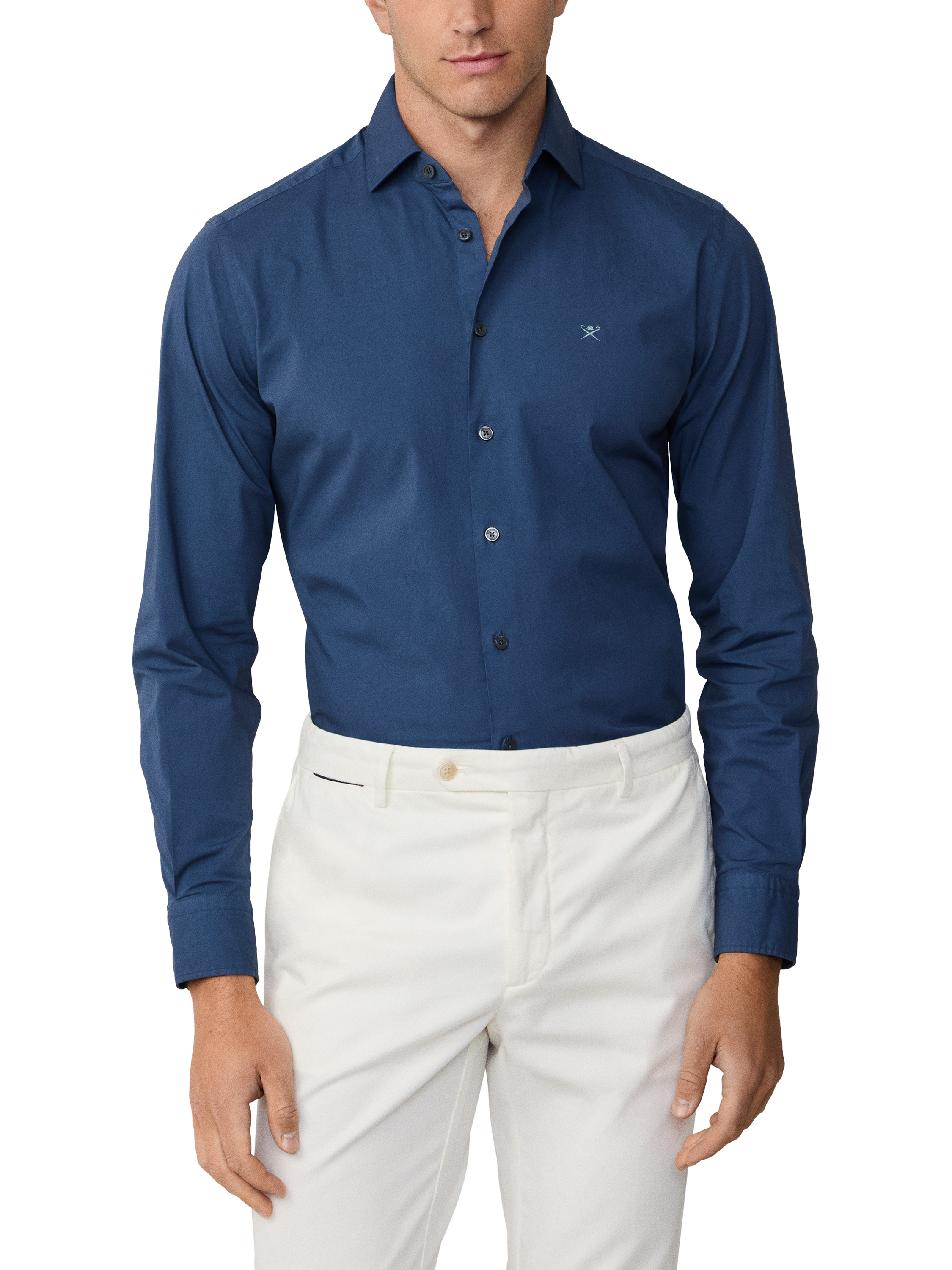Product image 1 of 4, which shows Hackett London Cotton Blend Shirt, Dark Denim Blue, XXL