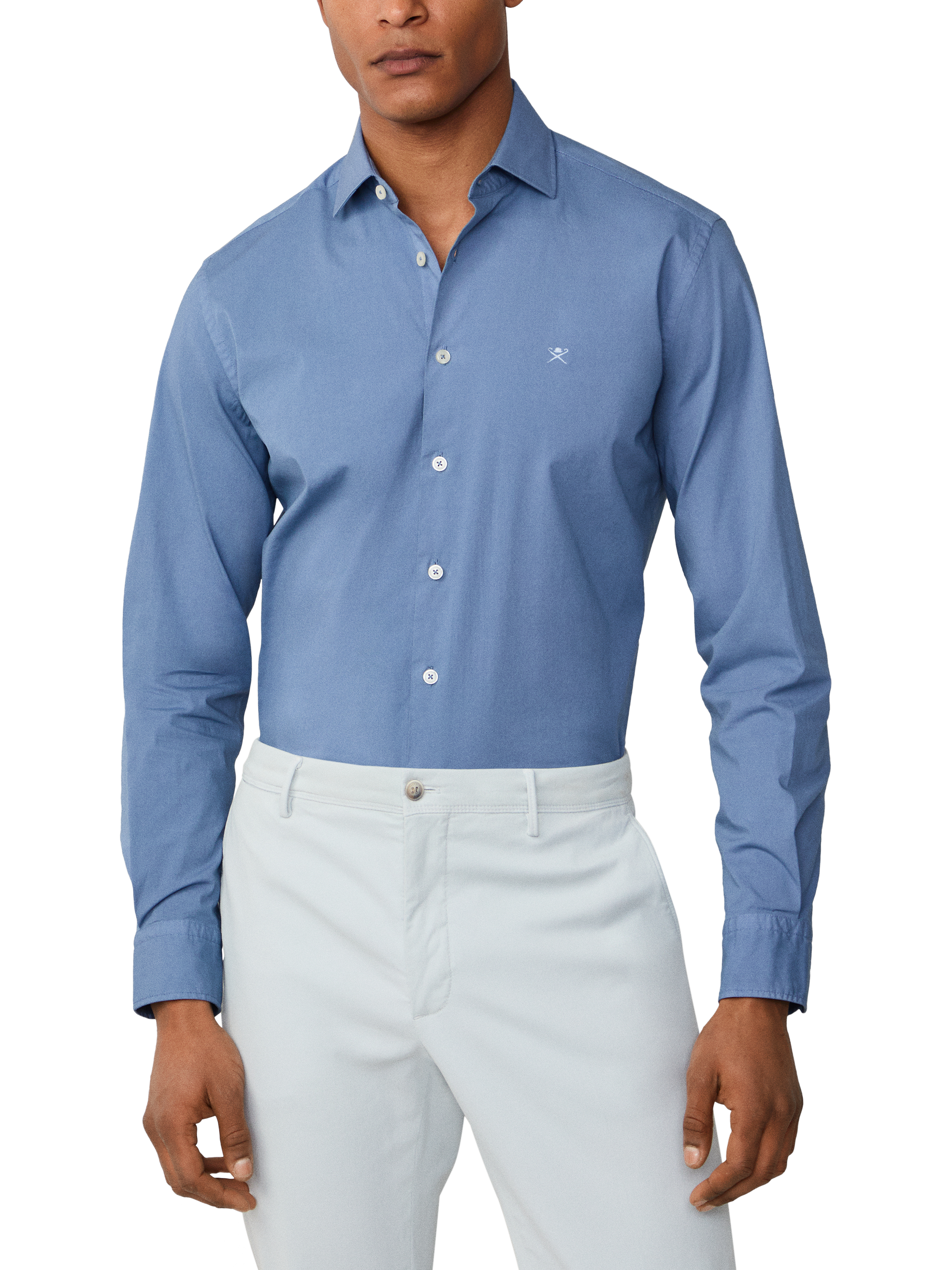 Product image 1 of 6, which shows Hackett London Cotton Blend Shirt, Chambray Blue, XXL