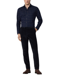 Hackett London Tailored Fit Flannel Tattersall Shirt, Navy - view 2, Navy