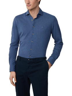 Hackett London Tailored Fit Melange Jersey Pique Shirt, Eton Blue, Eton Blue