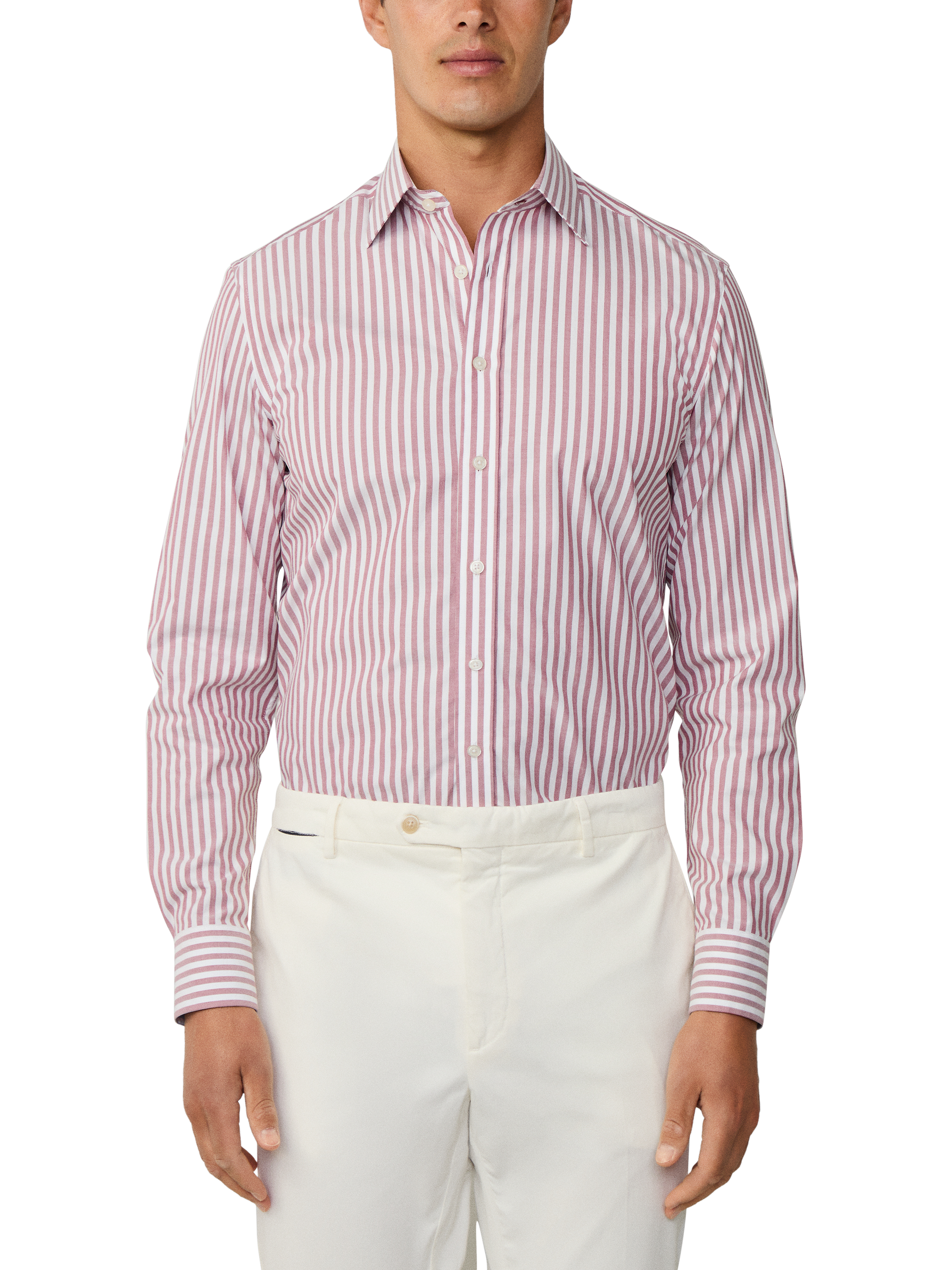 Product image 1 of 7, which shows Hackett London Cotton Stripe Long Sleeve Collar Shirt, Burnt Red, XXL
