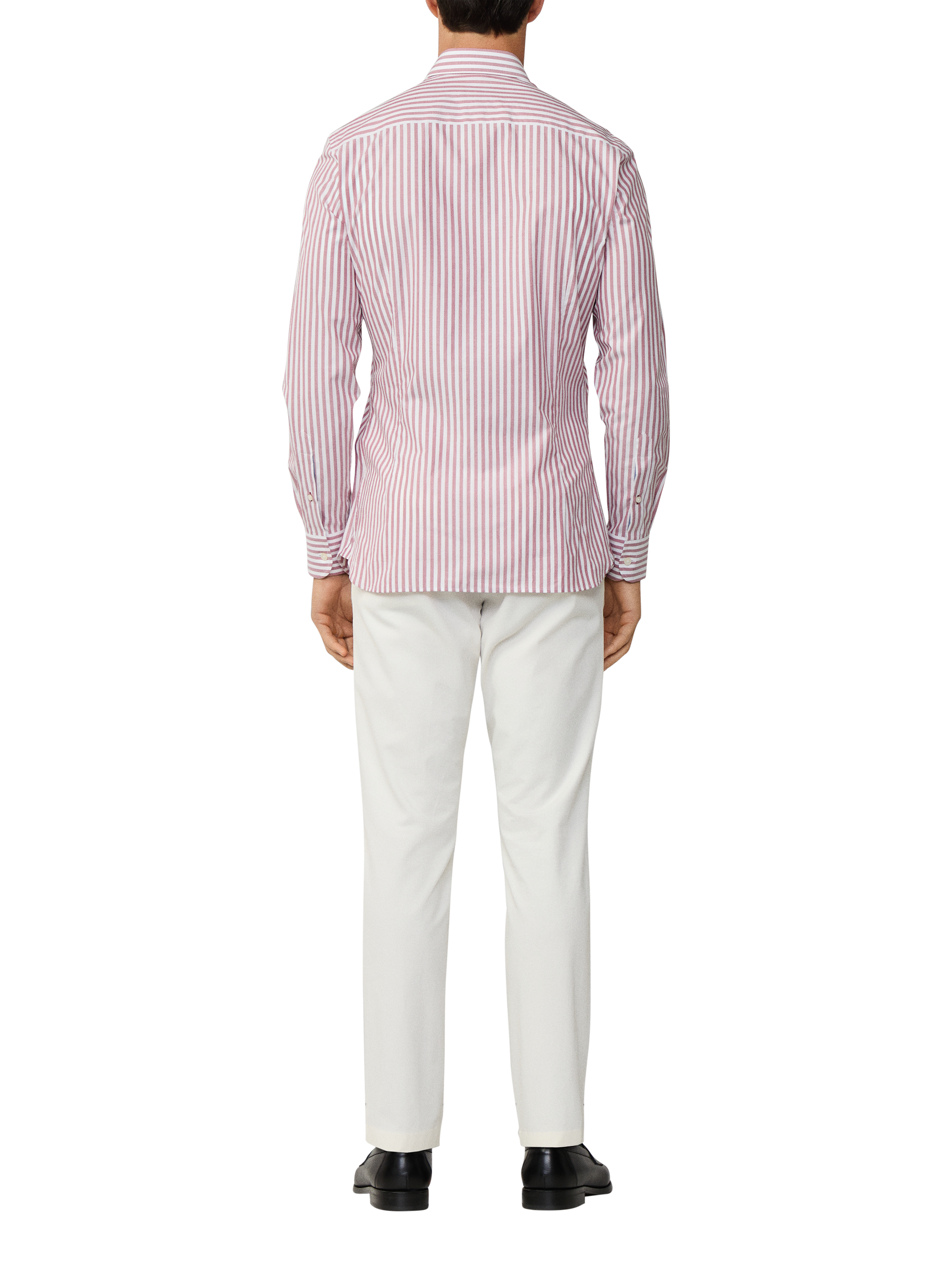 Product image 3 of 7, which shows Hackett London Cotton Stripe Long Sleeve Collar Shirt, Burnt Red, XXL