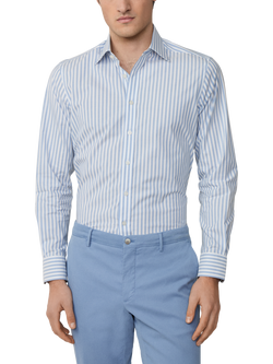 Hackett London Cotton Stripe Long Sleeve Collar Shirt, Steel Blue
