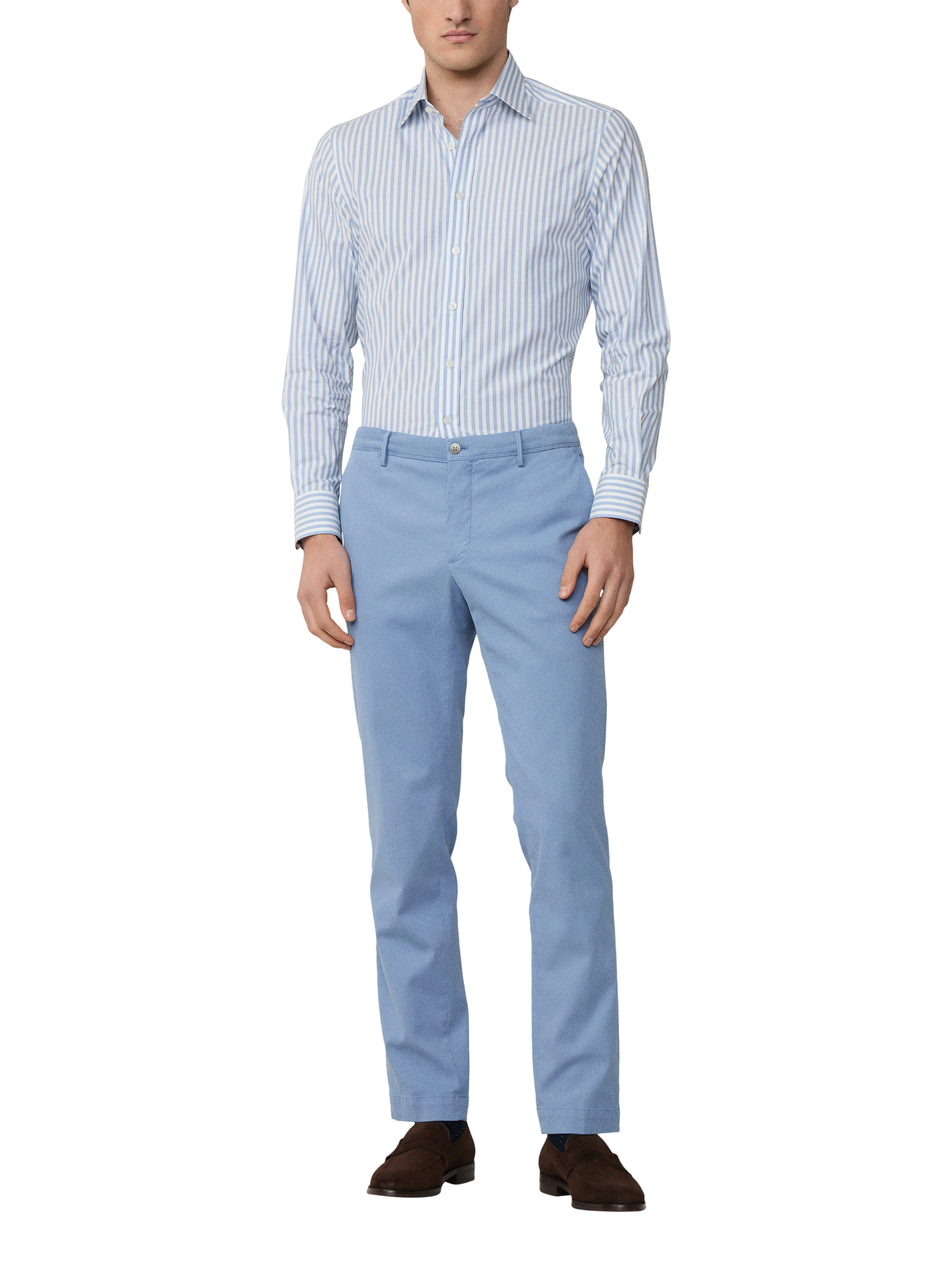 Product image 2 of 6, which shows Hackett London Cotton Stripe Long Sleeve Collar Shirt, Steel Blue, XXL