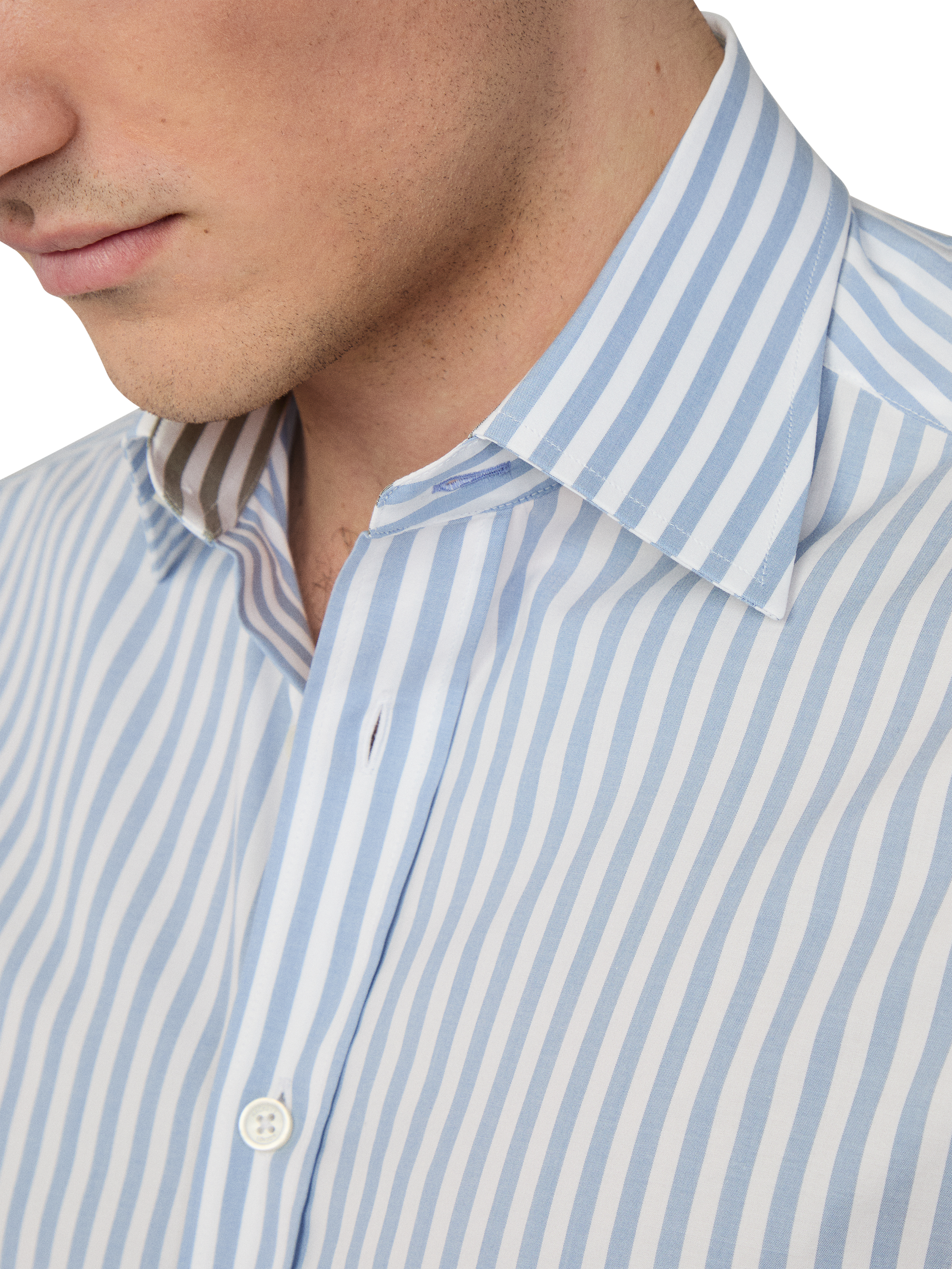 Product image 4 of 6, which shows Hackett London Cotton Stripe Long Sleeve Collar Shirt, Steel Blue, XXL