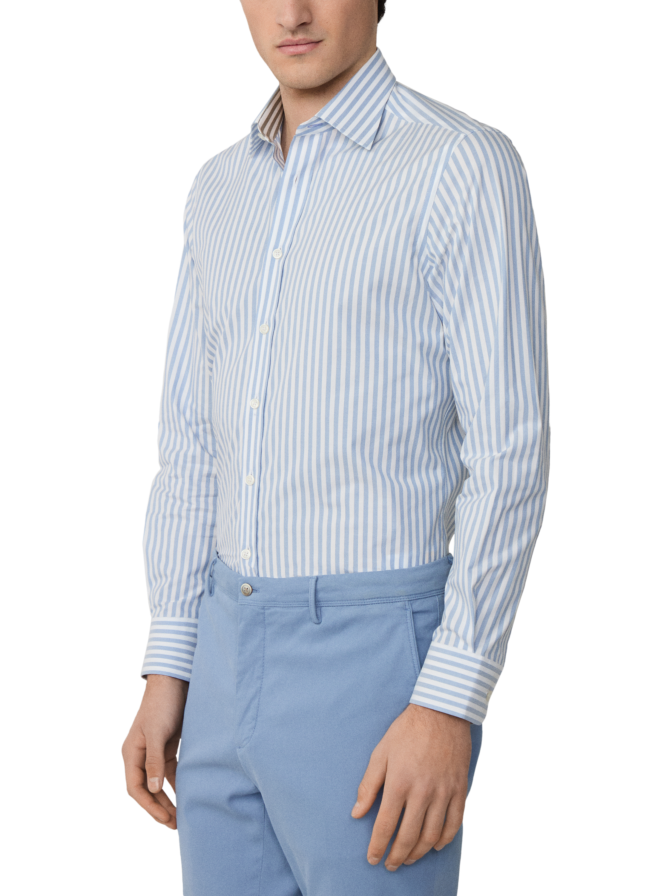 Product image 6 of 6, which shows Hackett London Cotton Stripe Long Sleeve Collar Shirt, Steel Blue, XXL