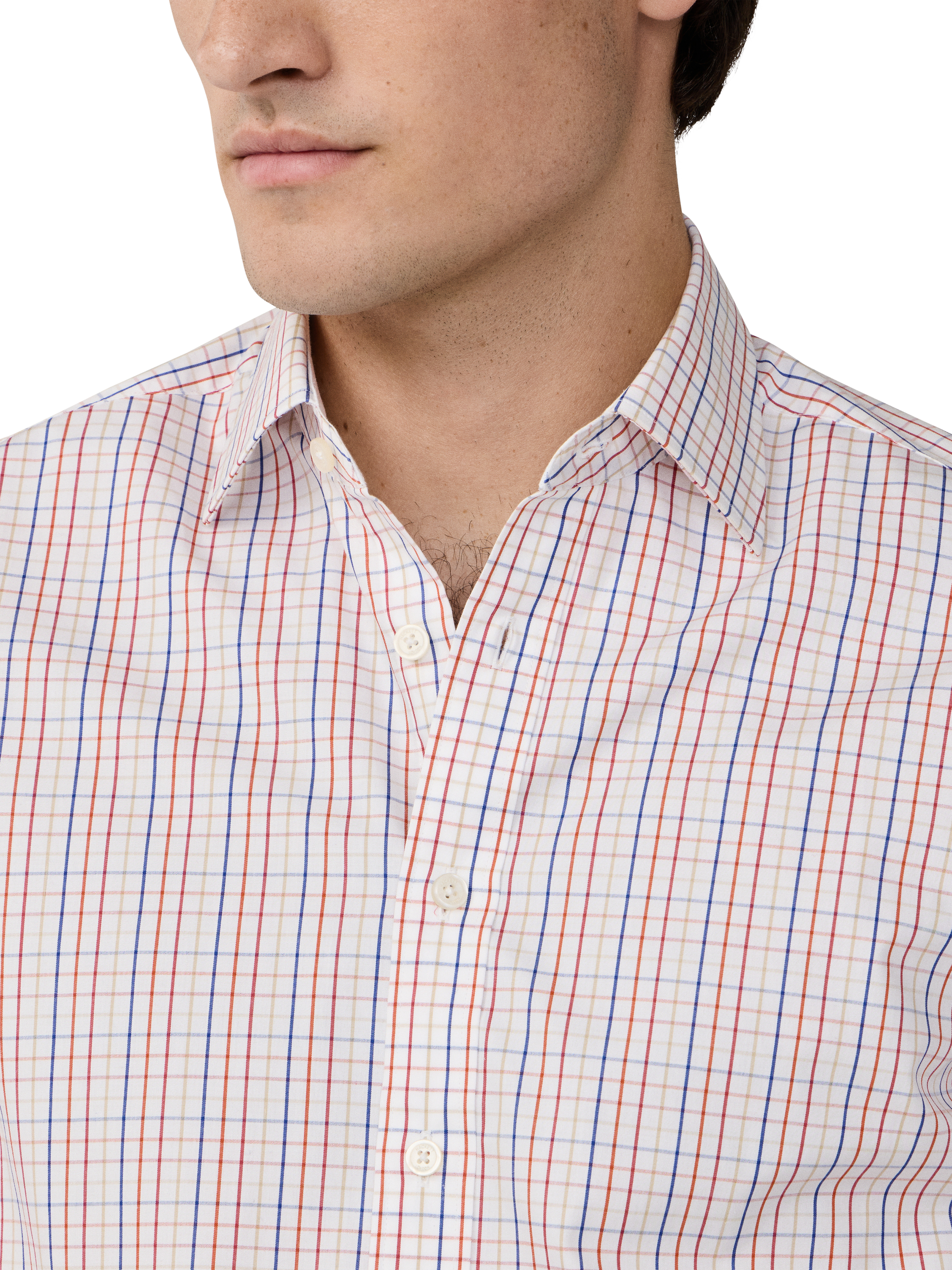Product image 5 of 8, which shows Hackett London Tailored Fit Bold Tattersall Shirt, White/Multi, L