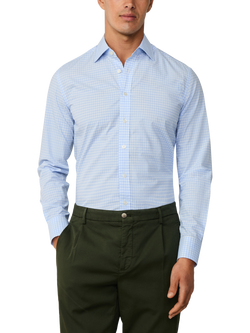 Hackett London Cotton Check Long Sleeve Collar Shirt, Sky Blue