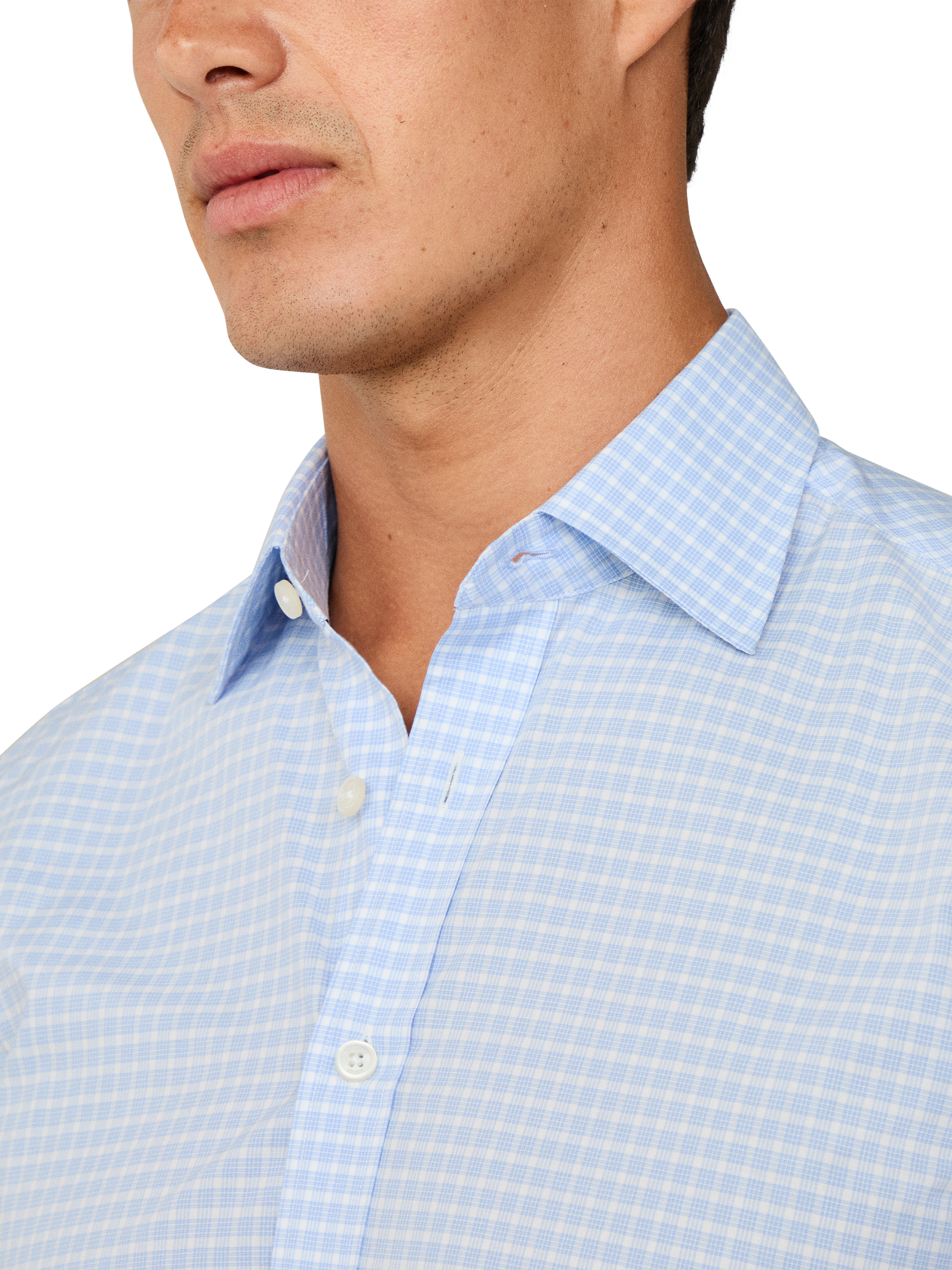 Product image 4 of 7, which shows Hackett London Cotton Check Long Sleeve Collar Shirt, Sky Blue, XXL