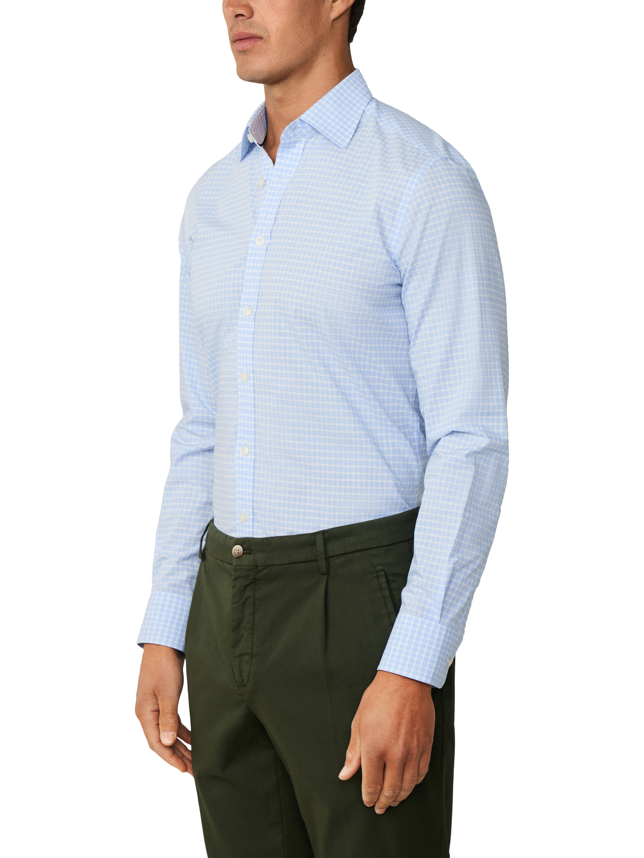 Product image 6 of 7, which shows Hackett London Cotton Check Long Sleeve Collar Shirt, Sky Blue, XXL