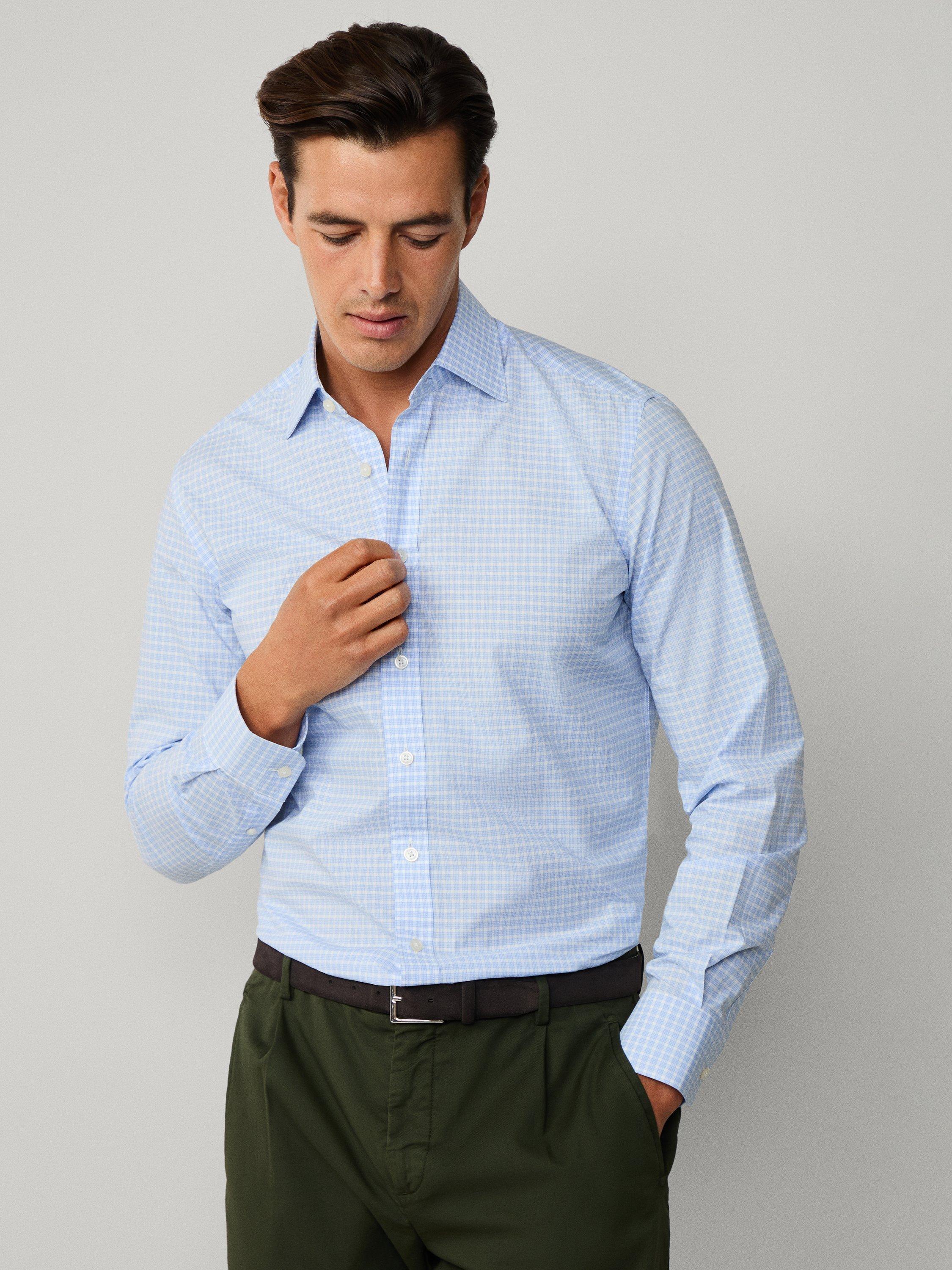 Product image 7 of 7, which shows Hackett London Cotton Check Long Sleeve Collar Shirt, Sky Blue, XXL