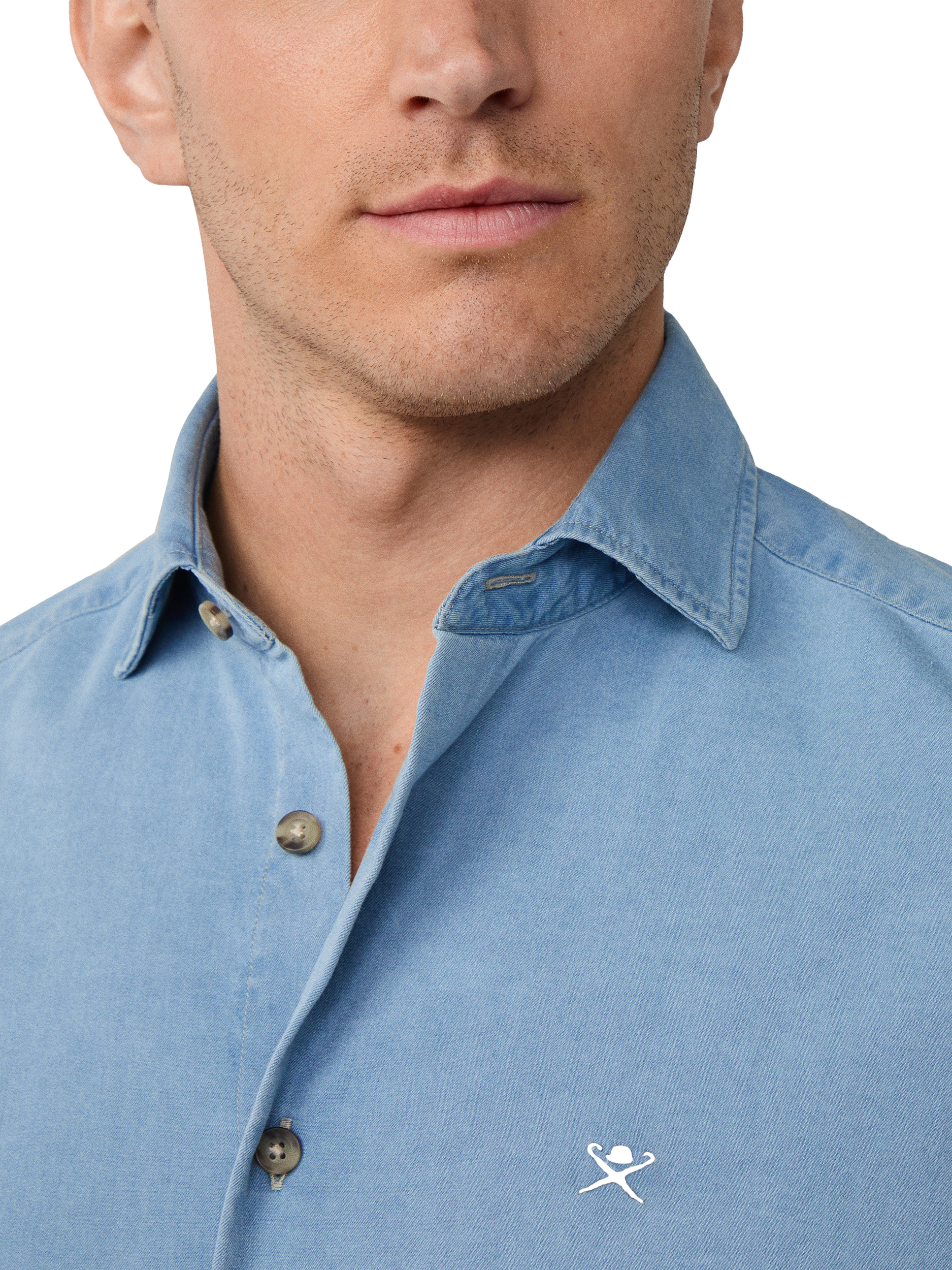 Product image 4 of 5, which shows Hackett London Tailored Fit Denim Shirt, Light Denim Blue, XXL