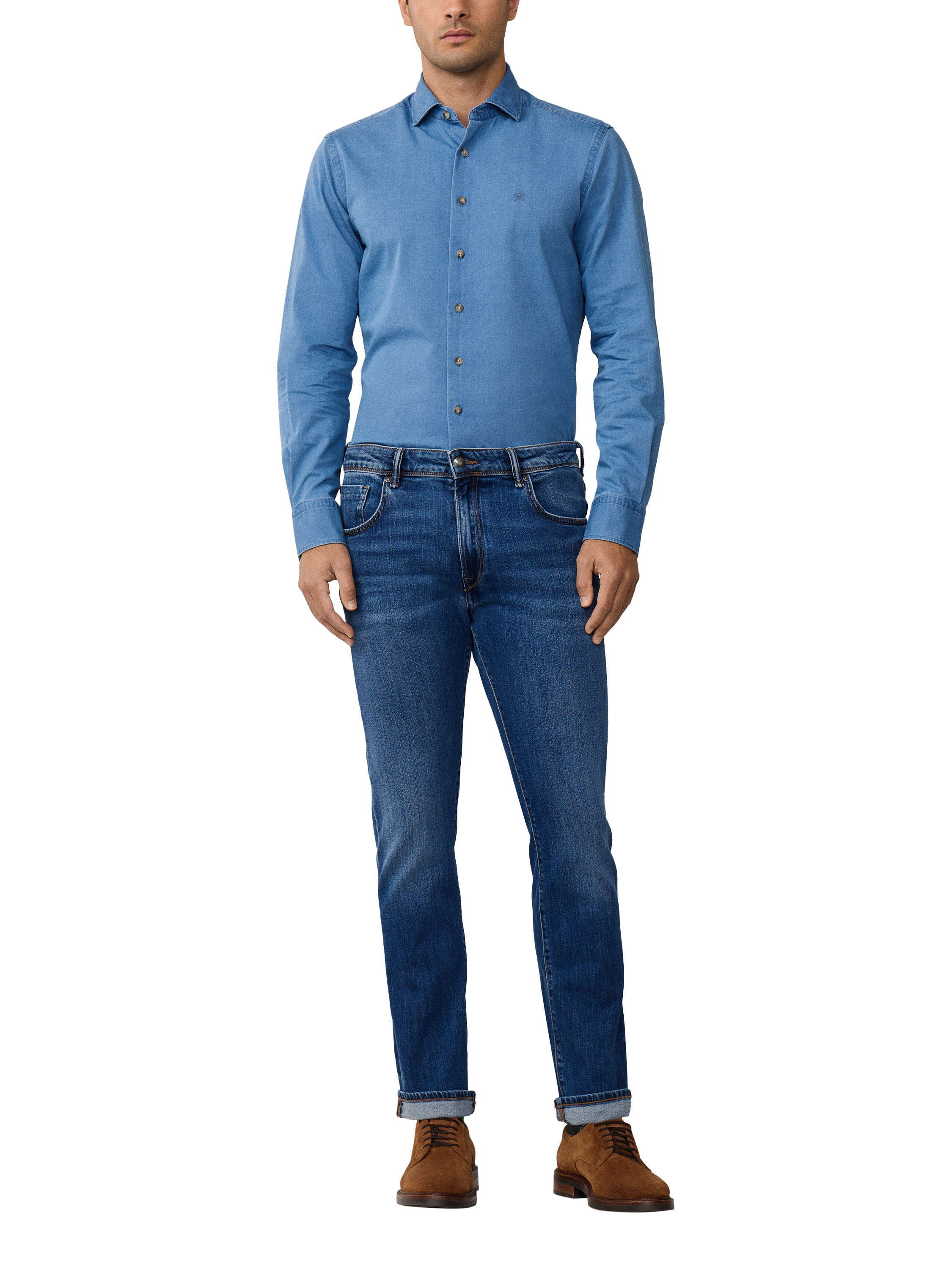 Product image 2 of 7, which shows Hackett London Cotton Long Sleeve Collar Shirt, Denim Blue, L