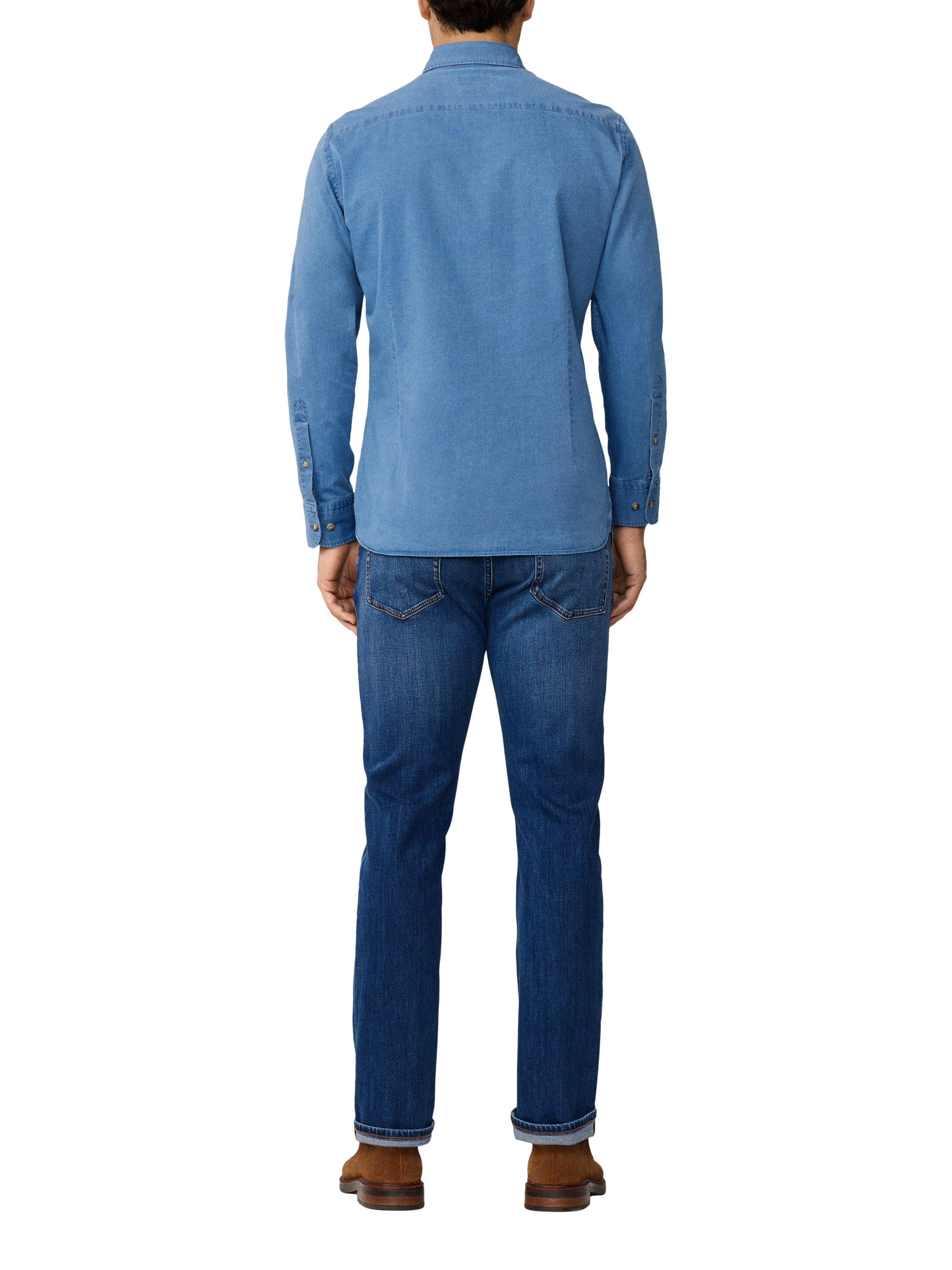 Product image 3 of 7, which shows Hackett London Cotton Long Sleeve Collar Shirt, Denim Blue, L
