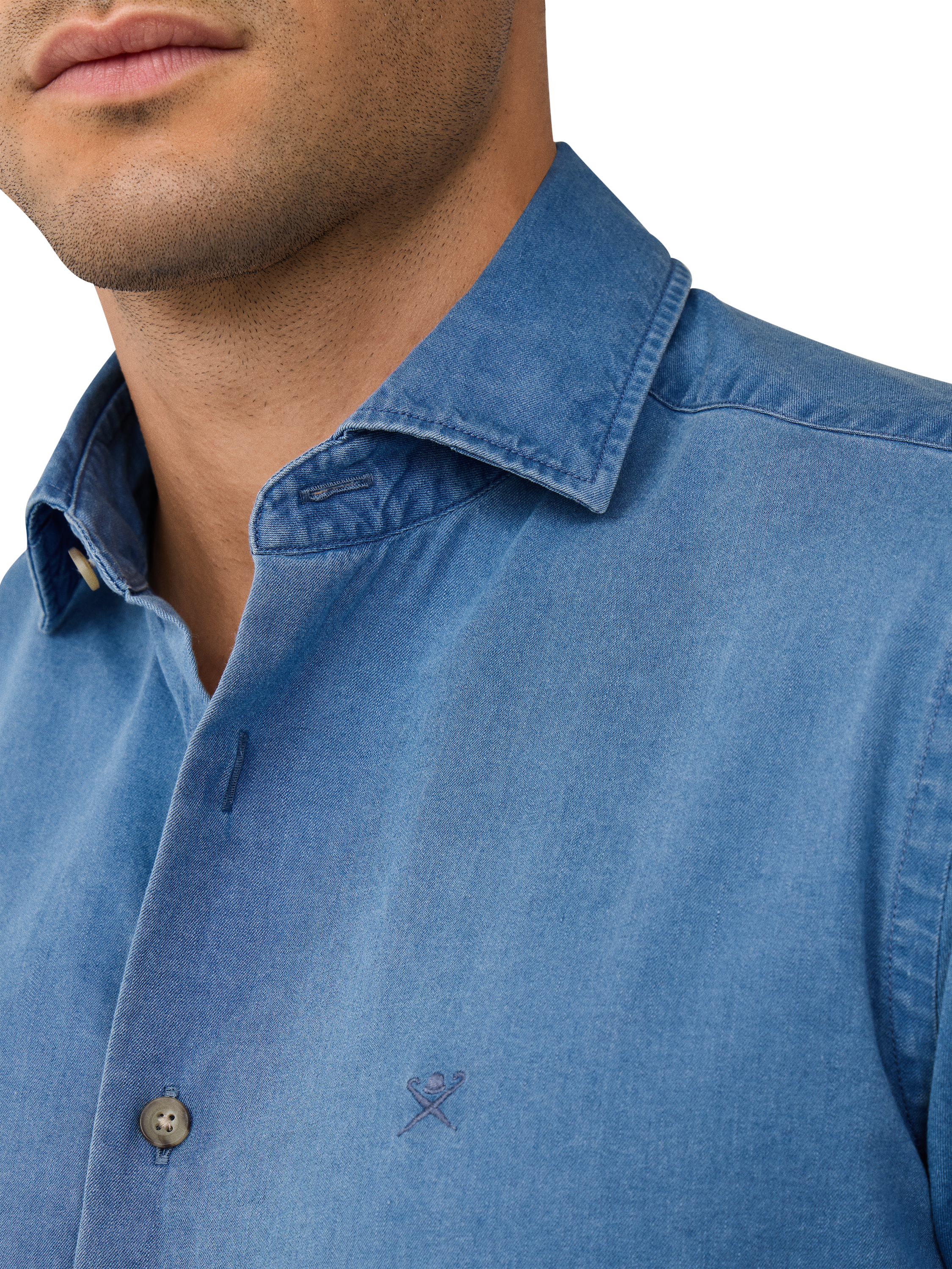 Product image 4 of 7, which shows Hackett London Cotton Long Sleeve Collar Shirt, Denim Blue, L