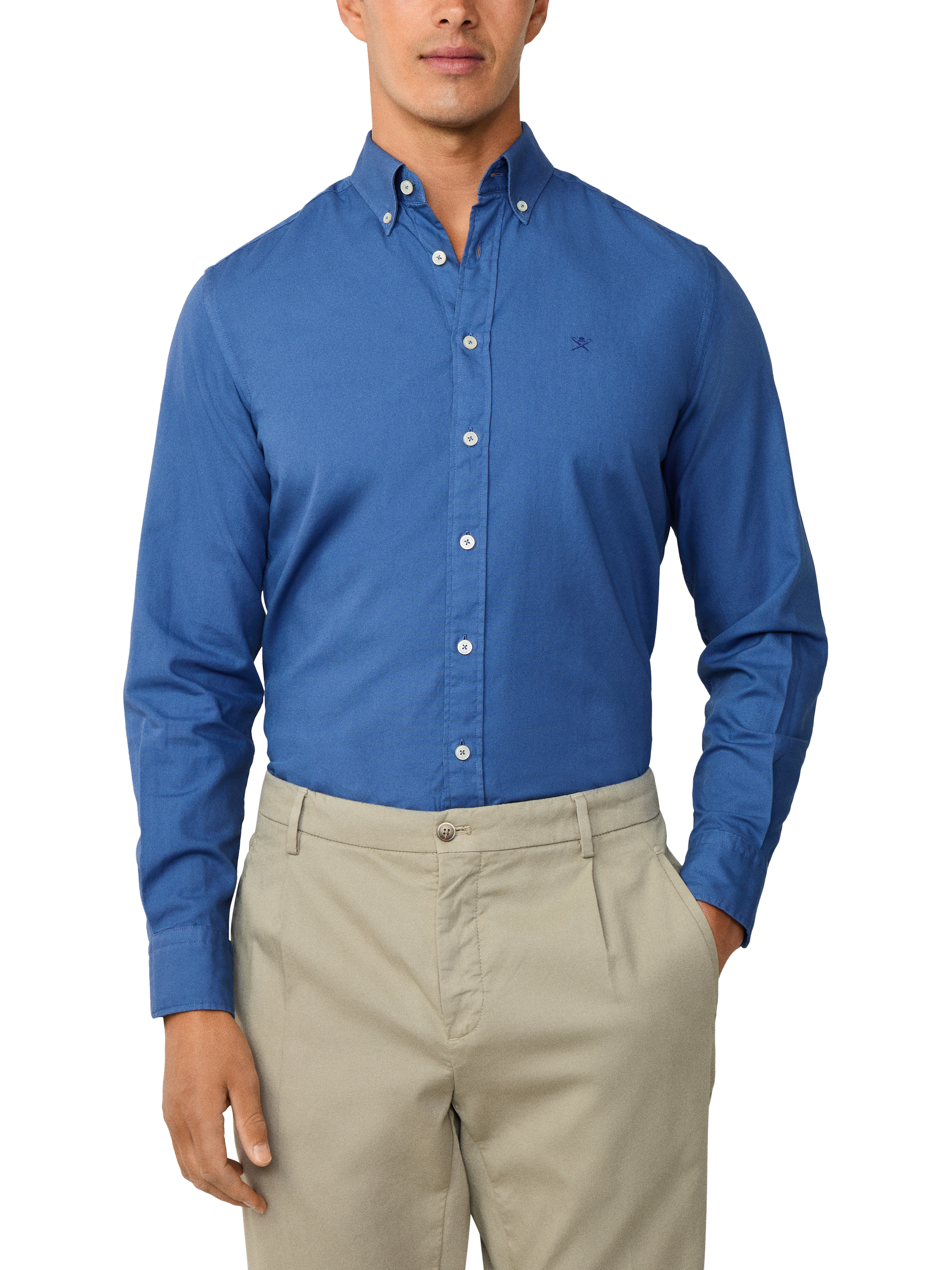 Product image 1 of 7, which shows Hackett London Button Down Collar Cotton Shirt, Eton Blue, L
