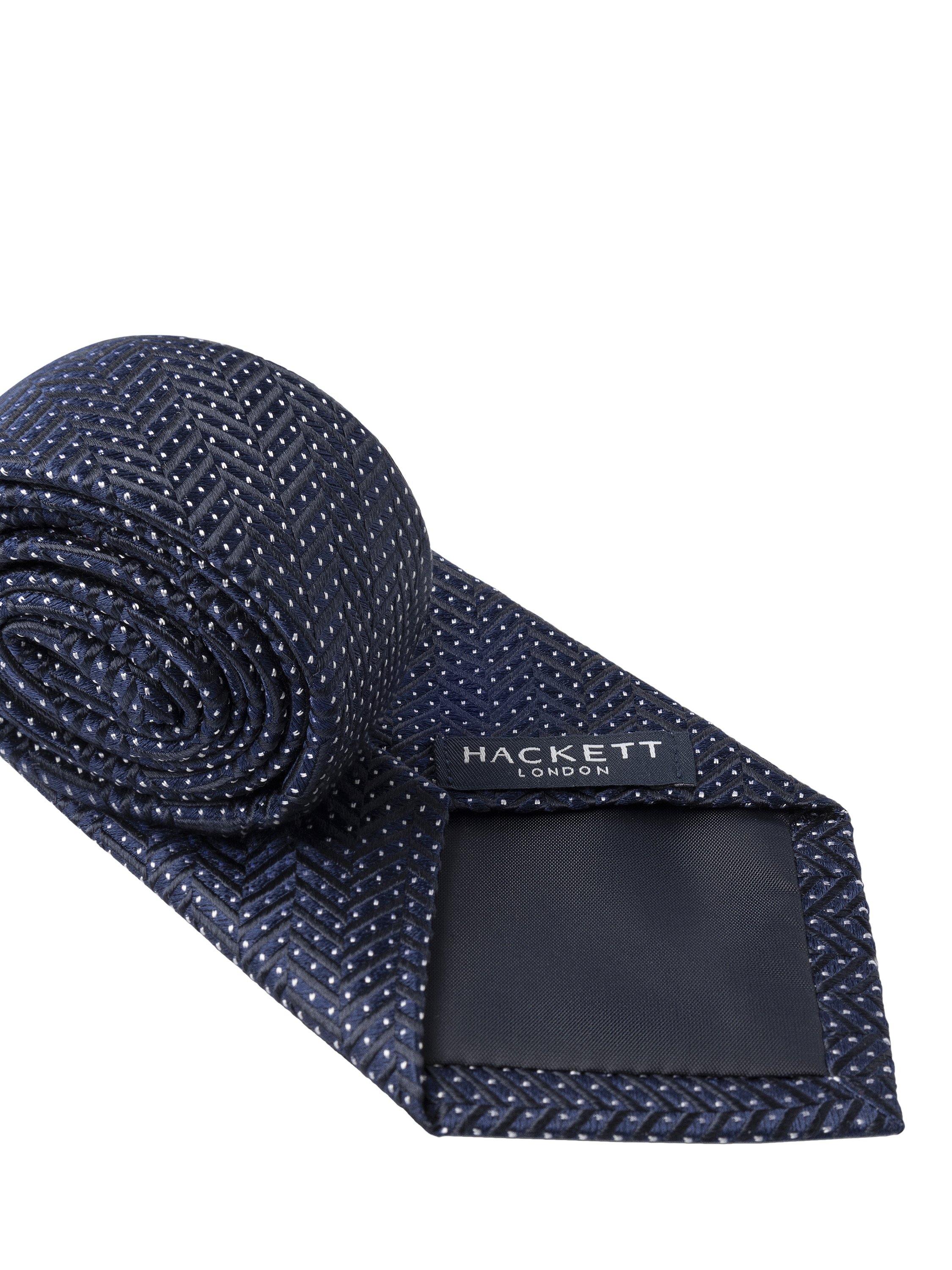 Product image 2 of 4, which shows Hackett London Polka Dot Herringbone Silk Tie, Navy, One Size
